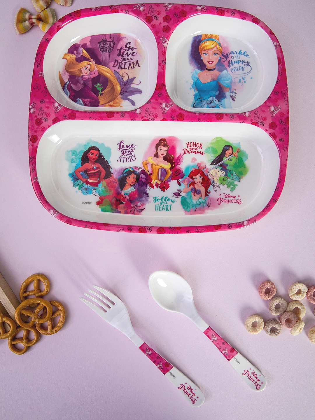 

Servewell 3 Pieces White & Pink Disney Printed Melamine Glossy Plates