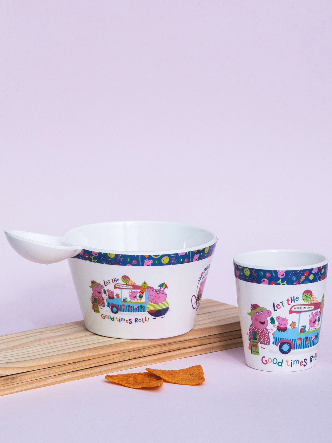 

Servewell Kids White & Blue 2 Pieces Peppa Pig Printed Melamine Glossy Dinner Set