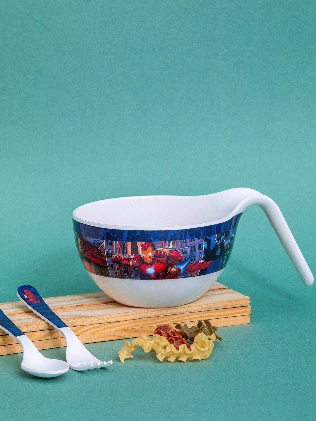 

Servewell Kids White & Blue 3 Pieces Avengers Printed Melamine Glossy Dinner Set