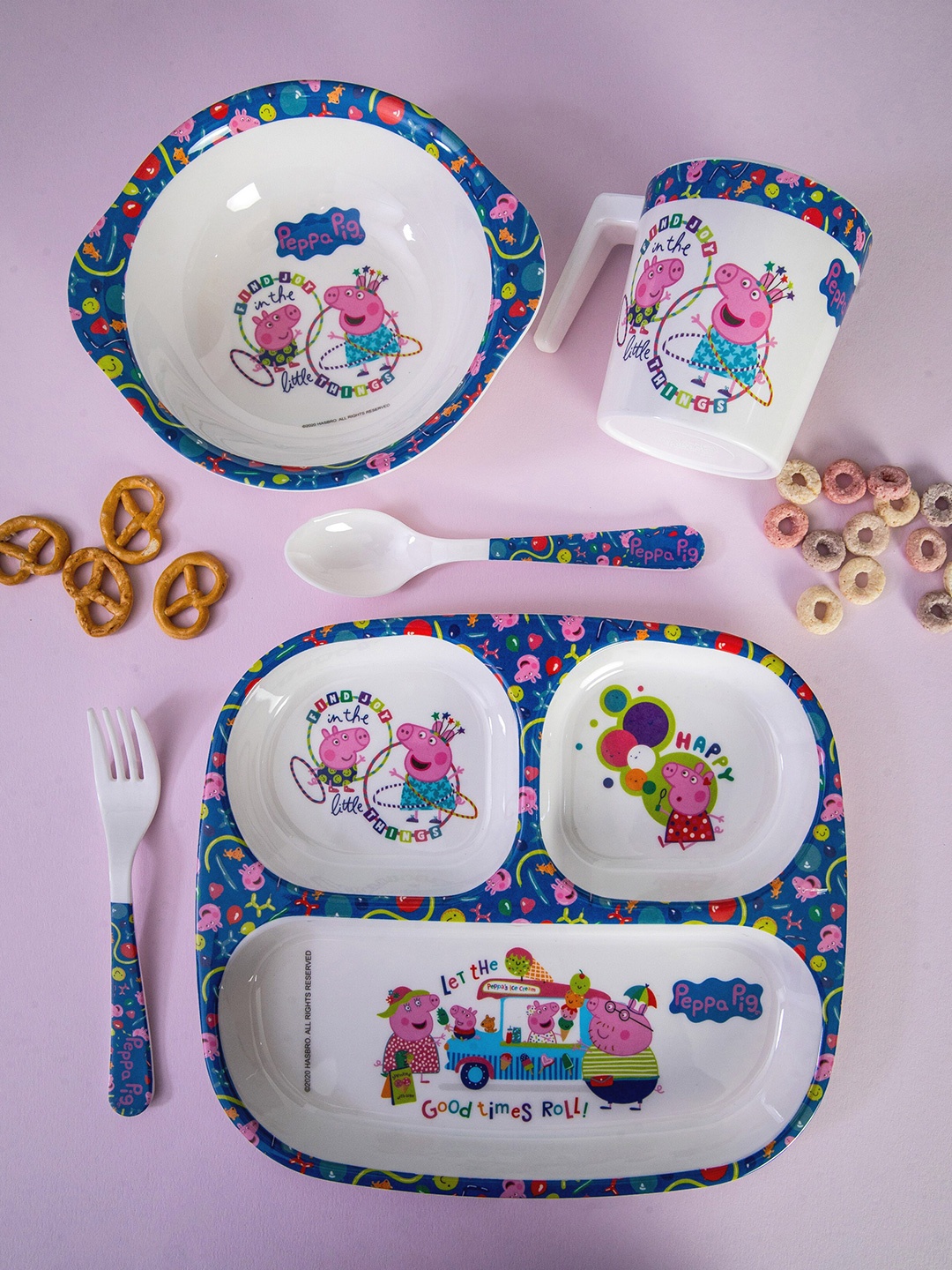 

Servewell Kids White & Blue 5 Pcs Peppa Pig Printed Melamine Glossy Dinner Set