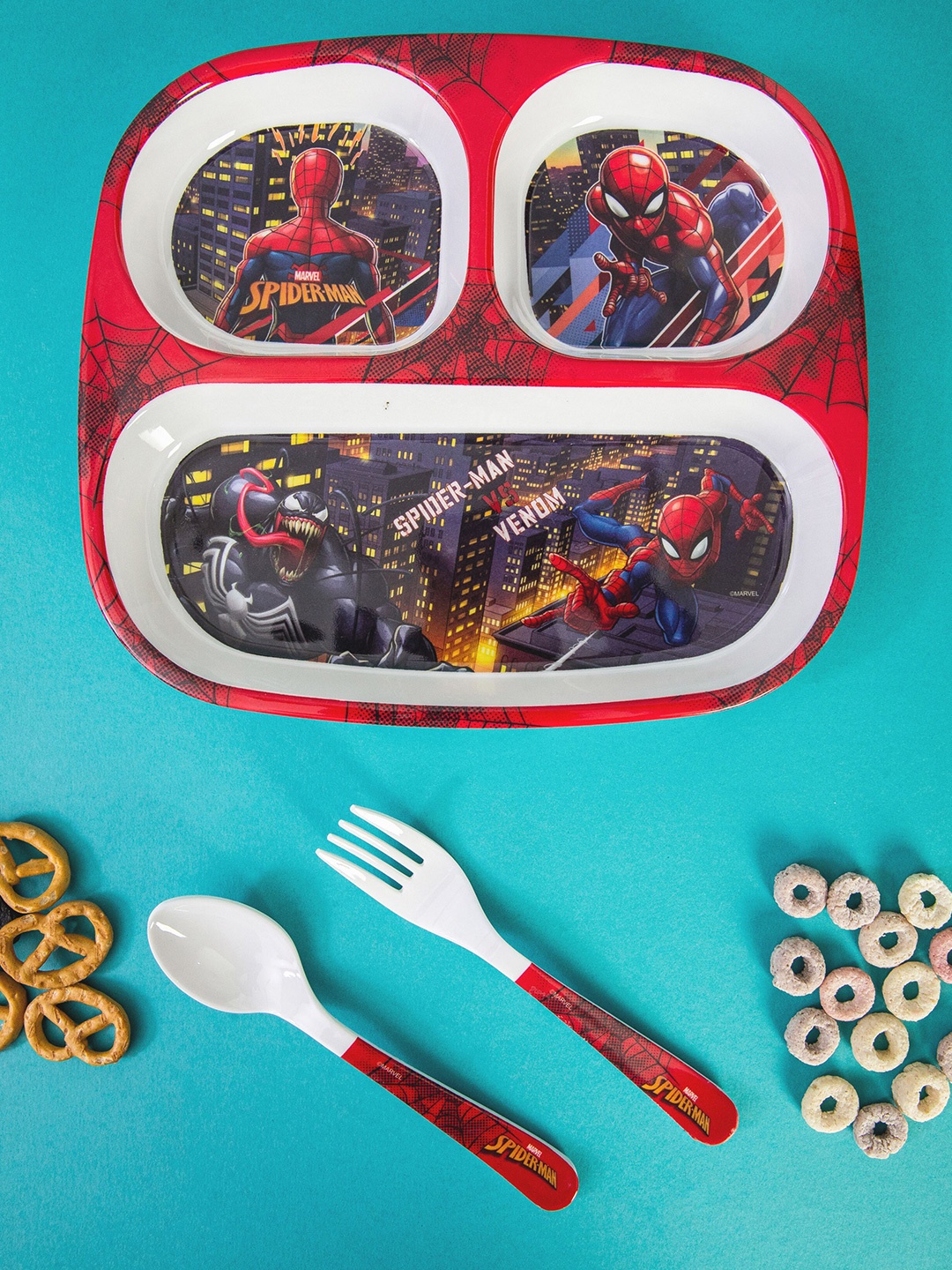 

Servewell Kids White & Red 3 Pieces Spiderman Printed Melamine Glossy Dinner Set