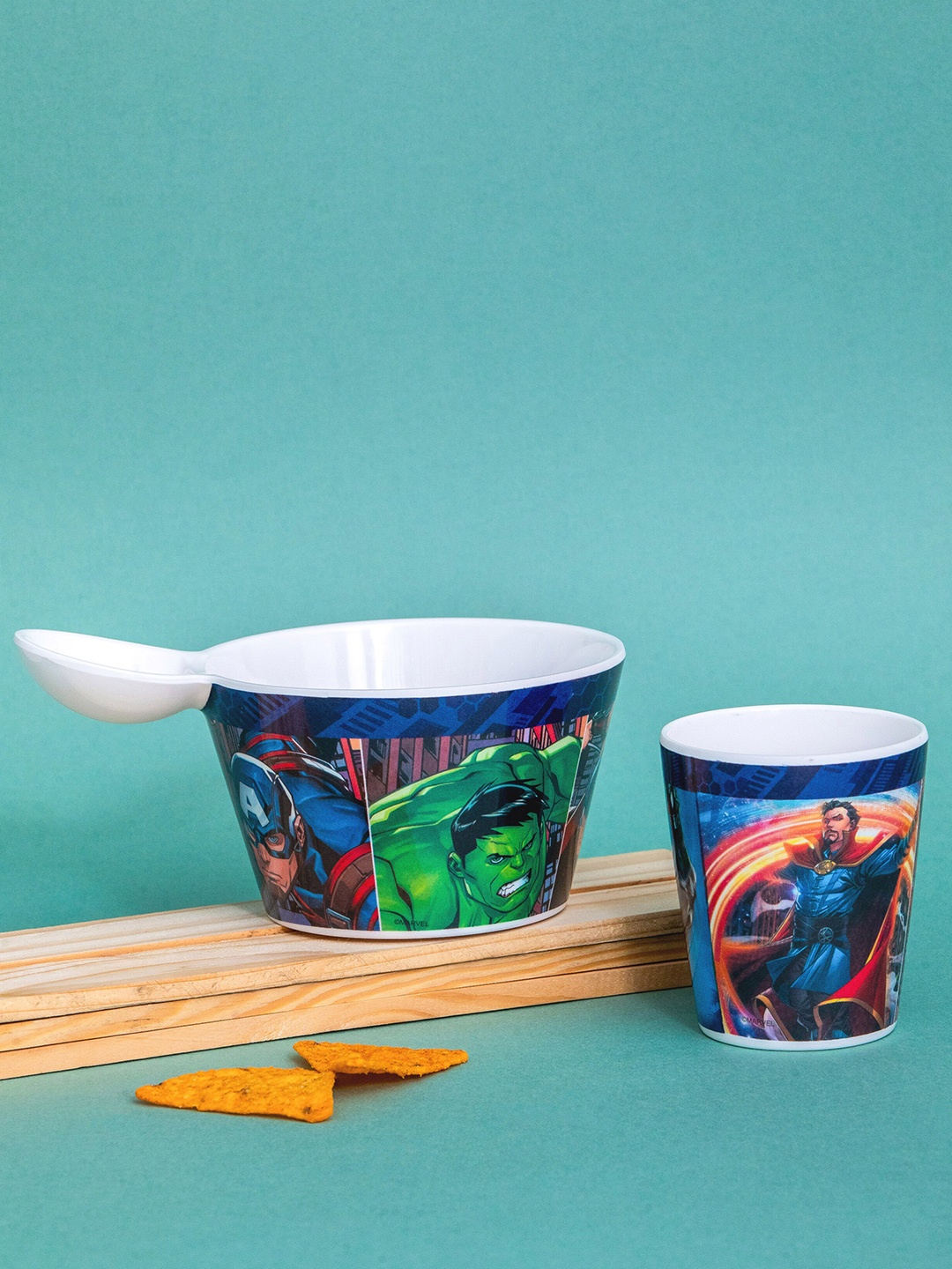 

Servewell Kids White & Blue 2 Pieces Avengers Printed Melamine Glossy Dinner Set