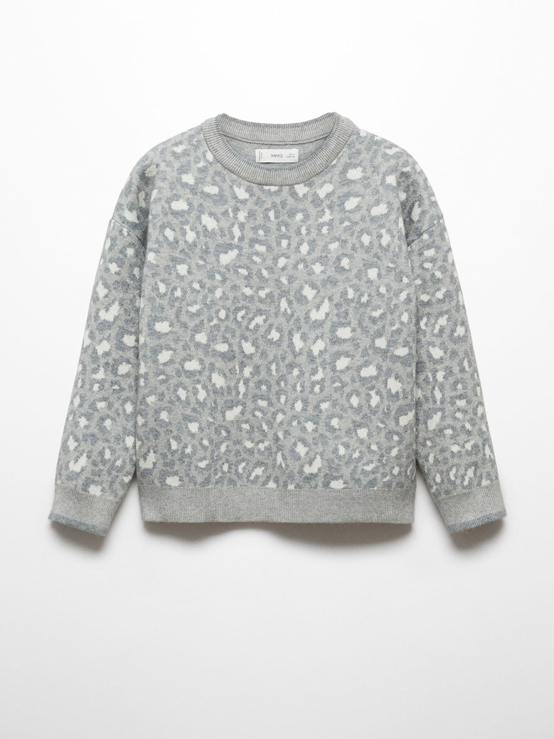 

Mango Kids Girls Leopard Printed Round-Neck Pullover, Grey