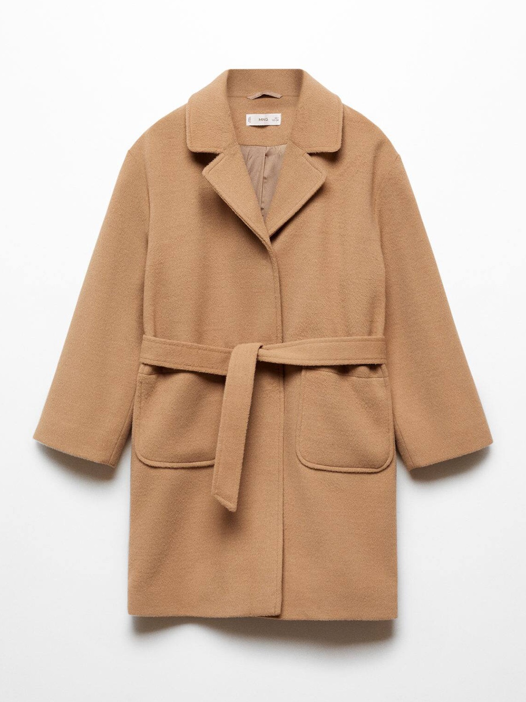 

Mango Kids Girls Notched Lapel Collar Overcoat With Belt, Brown