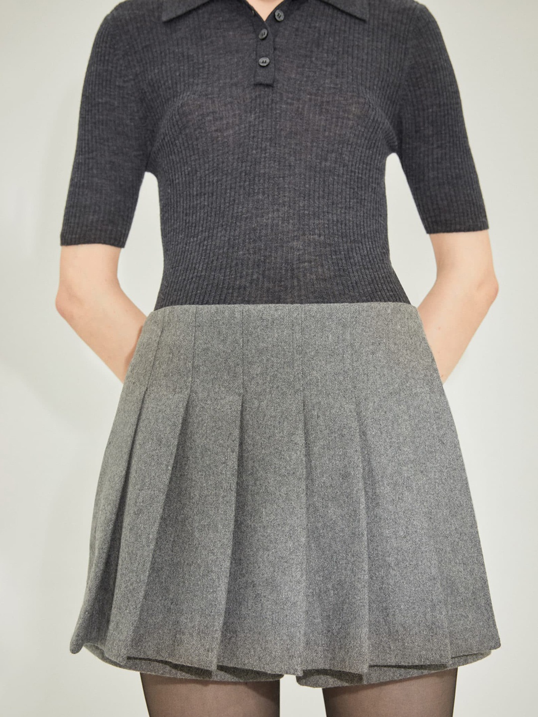 

MANGO Knife Pleated Skorts, Grey melange