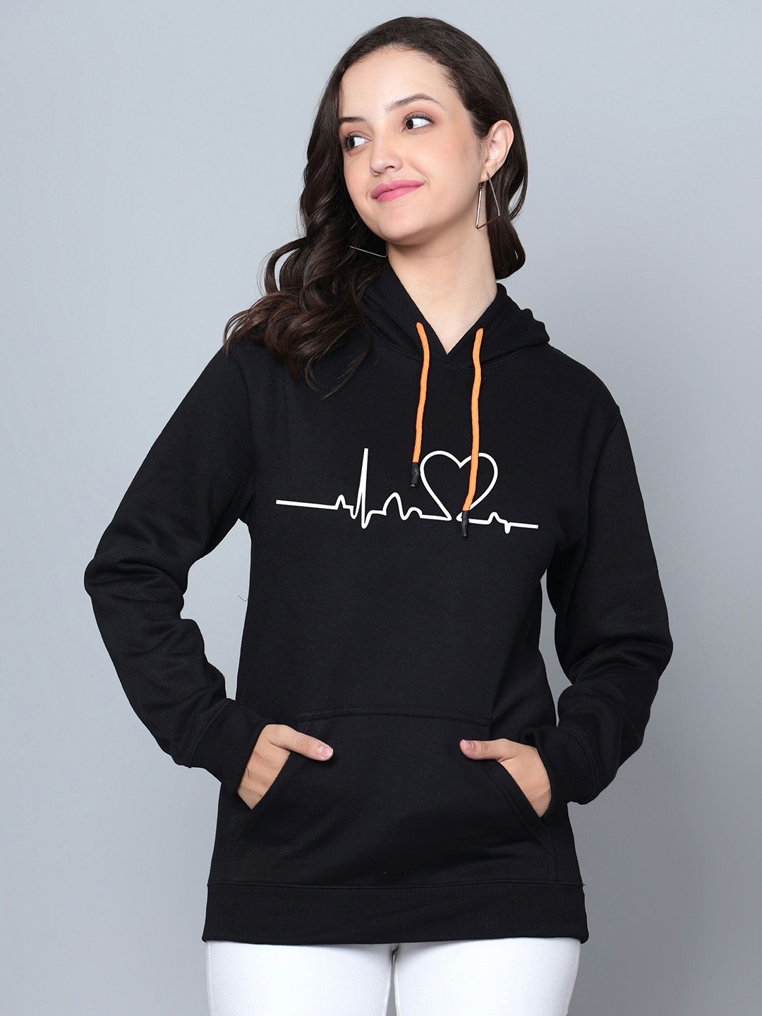 

Fashion And Youth Graphic Printed Hooded Long Sleeves Fleece Pullover Sweatshirt, Black