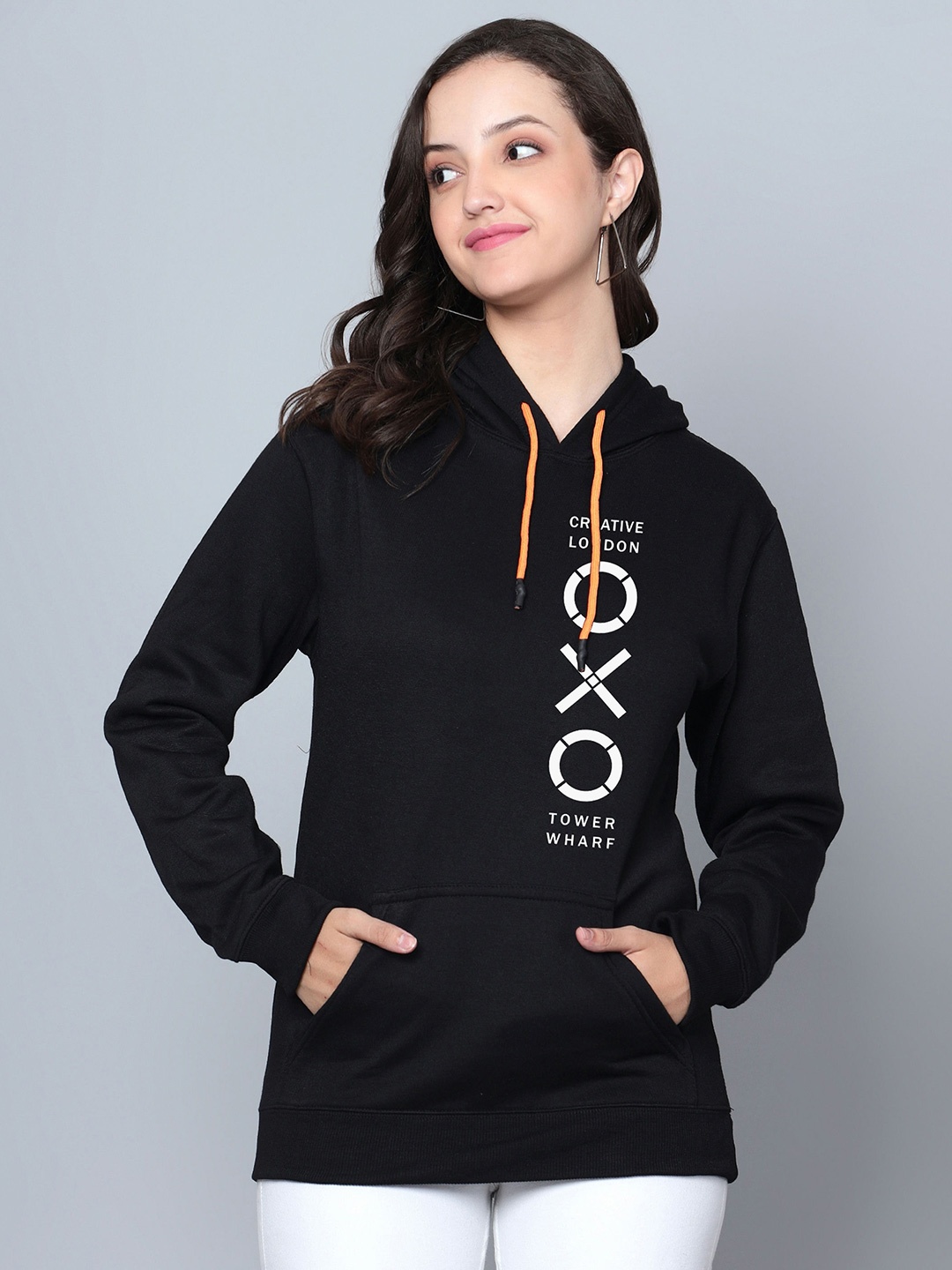 

Fashion And Youth Typography Printed Hooded Fleece Sweatshirt, Black