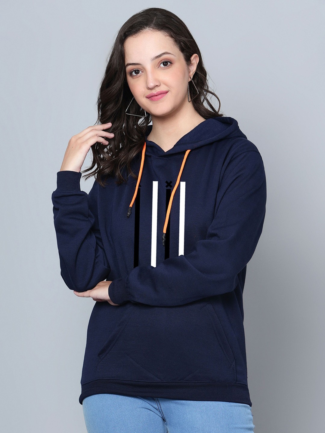 

Fashion And Youth Striped Hooded Fleece Sweatshirt, Navy blue