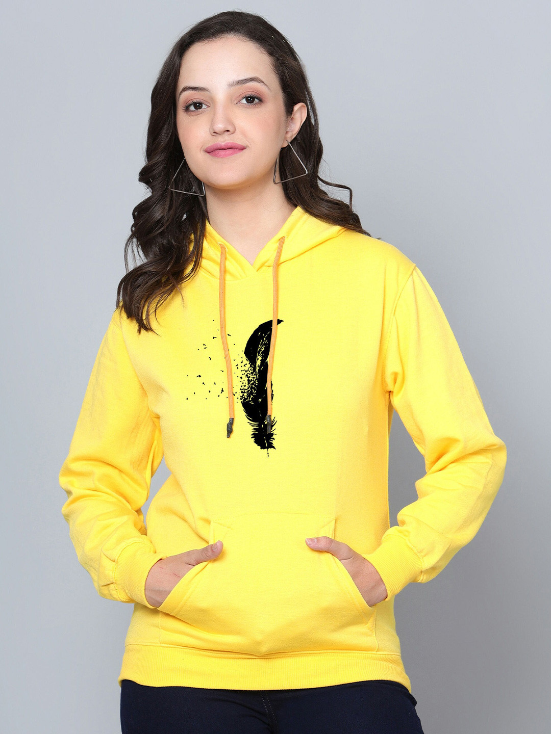 

Fashion And Youth Graphic Printed Hooded Fleece Sweatshirt, Yellow