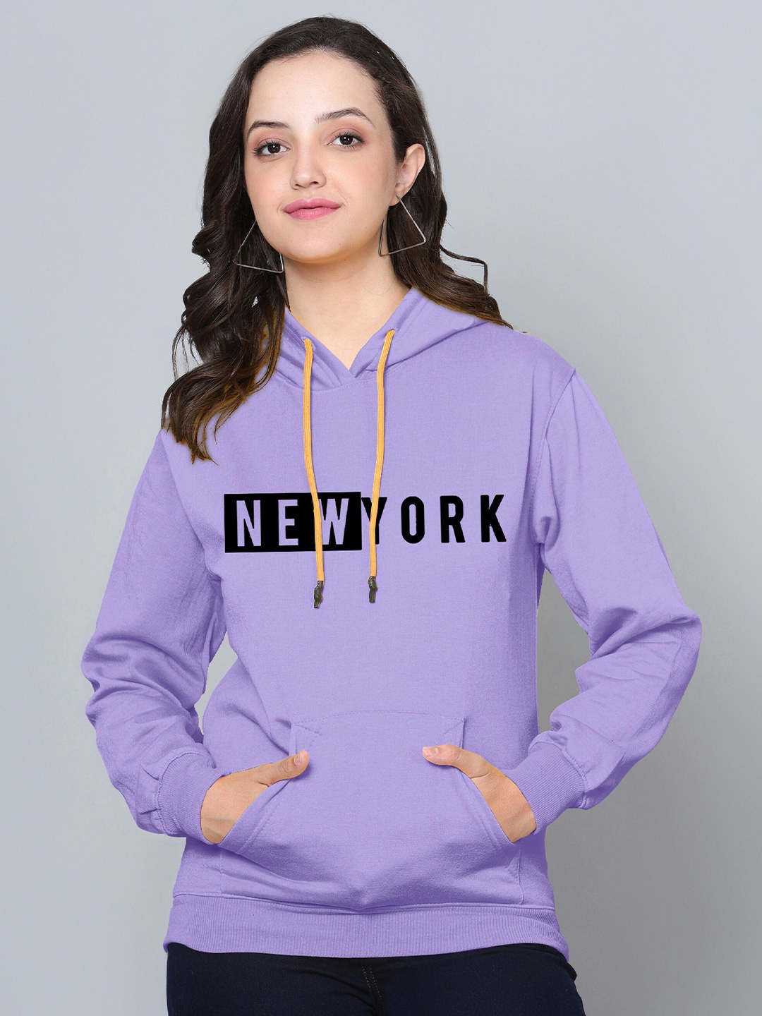 

Fashion And Youth Typography Printed Hooded Fleece Pullover, Lavender