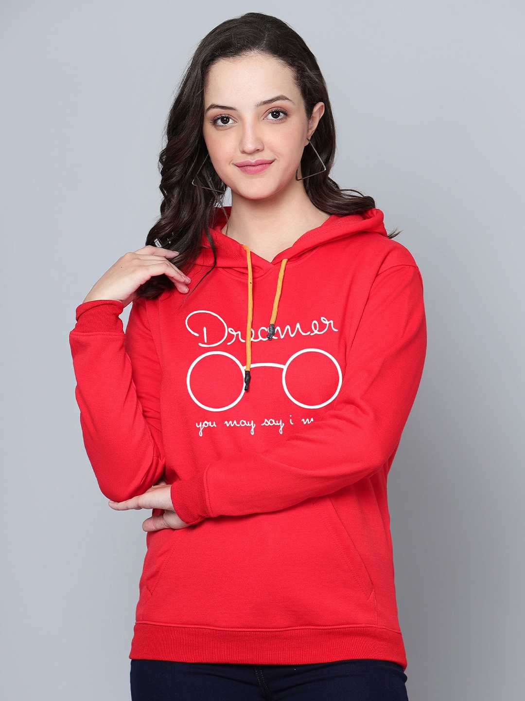 

Fashion And Youth Typography Printed Hooded Fleece Pullover, Red