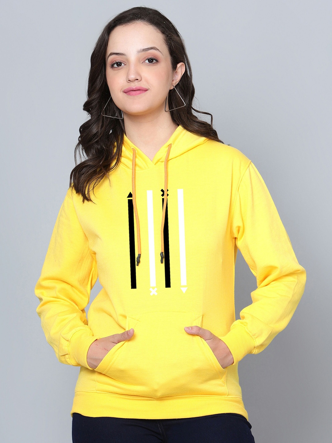 

Fashion And Youth Graphic Printed Hooded Fleece Pullover, Yellow