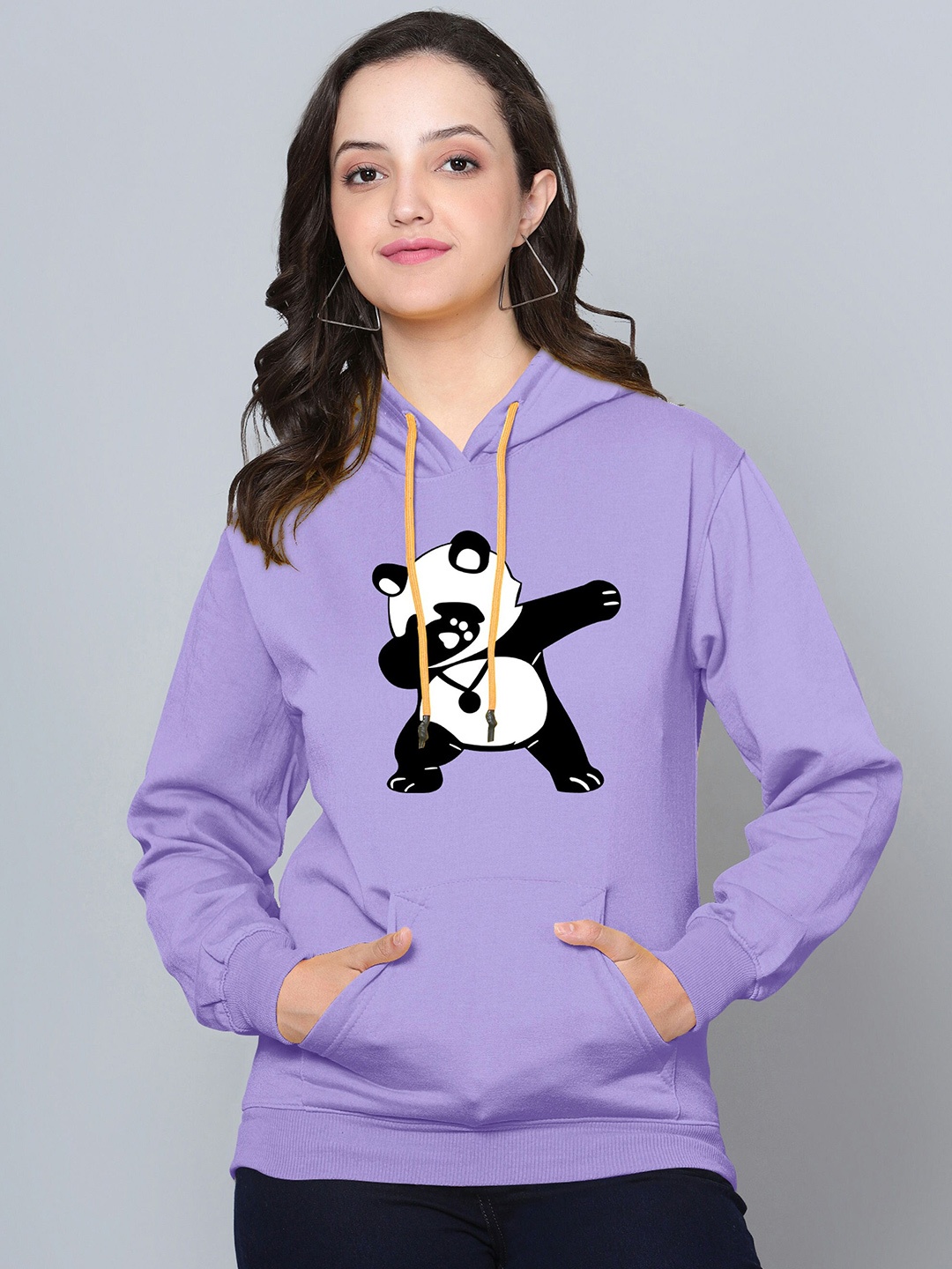 

Fashion And Youth Panda Graphic Printed Hooded Fleece Sweatshirt, Lavender