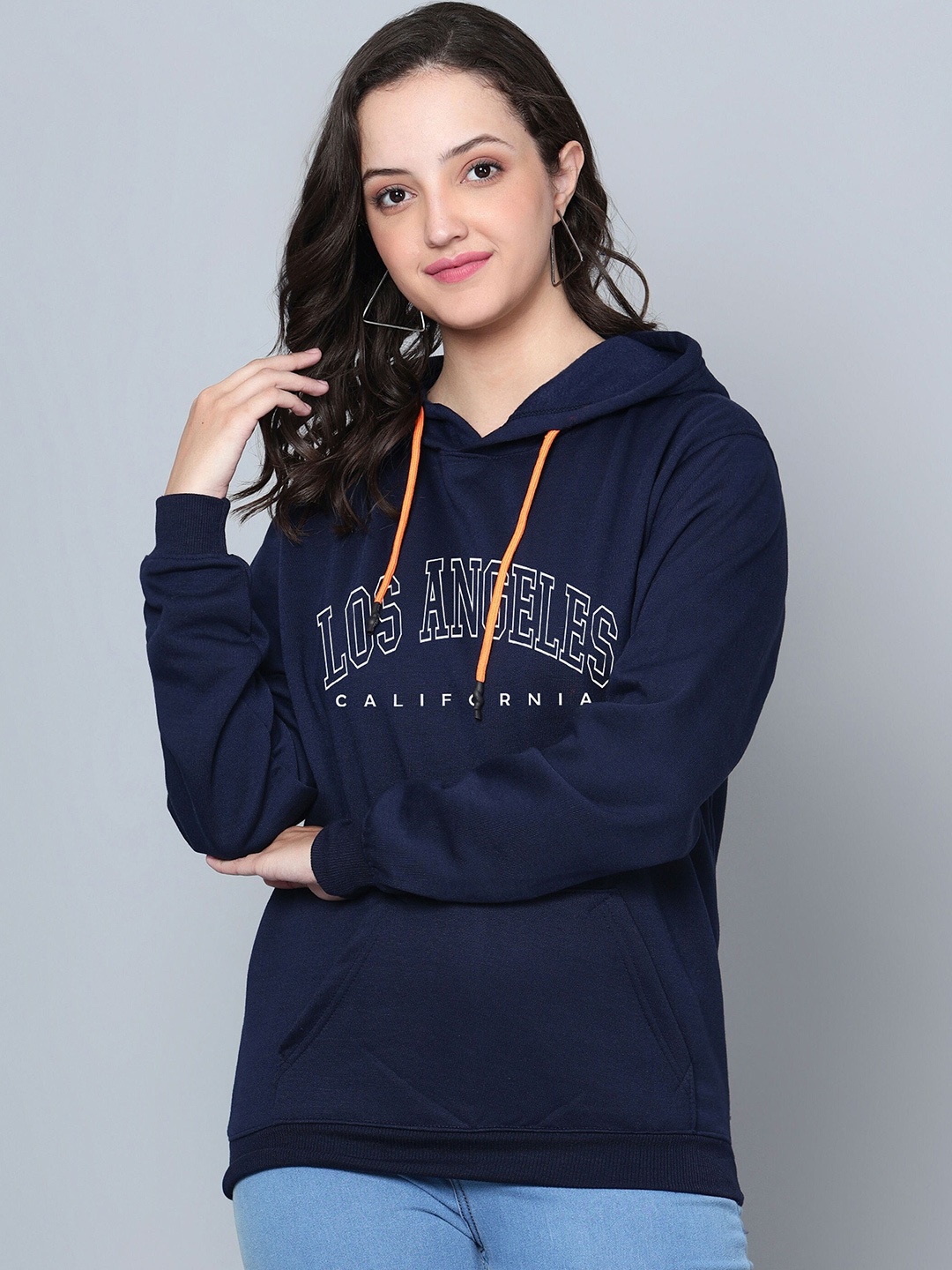 

Fashion And Youth Typography Printed Hooded Fleece Sweatshirt, Navy blue