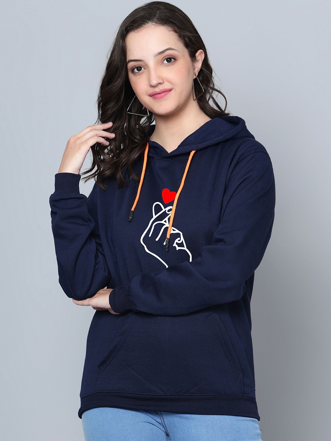 

Fashion And Youth Graphic Printed Hooded Fleece Sweatshirt, Navy blue
