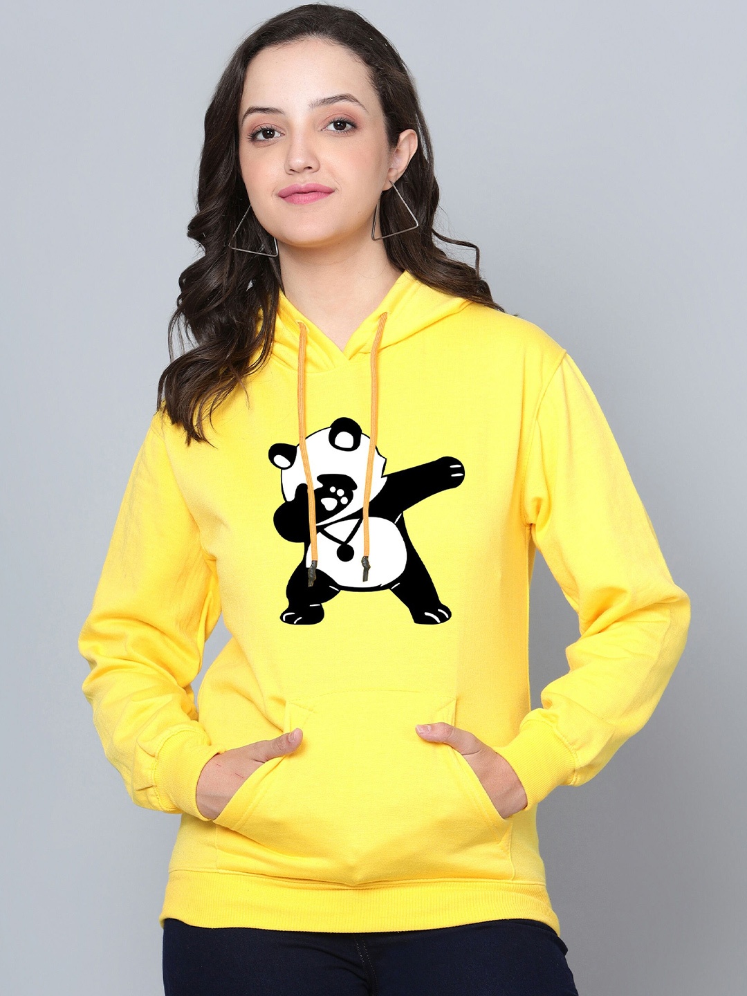 

Fashion And Youth Graphic Printed Hooded Fleece Sweatshirt, Yellow