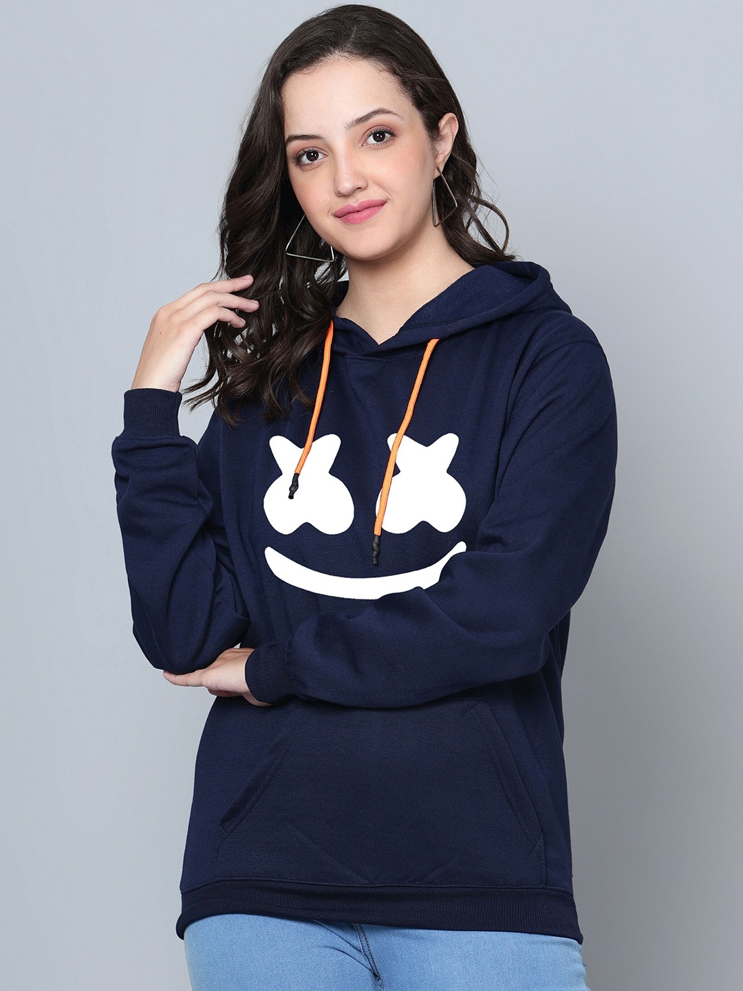 

Fashion And Youth Graphic Printed Hooded Fleece Sweatshirt, Navy blue