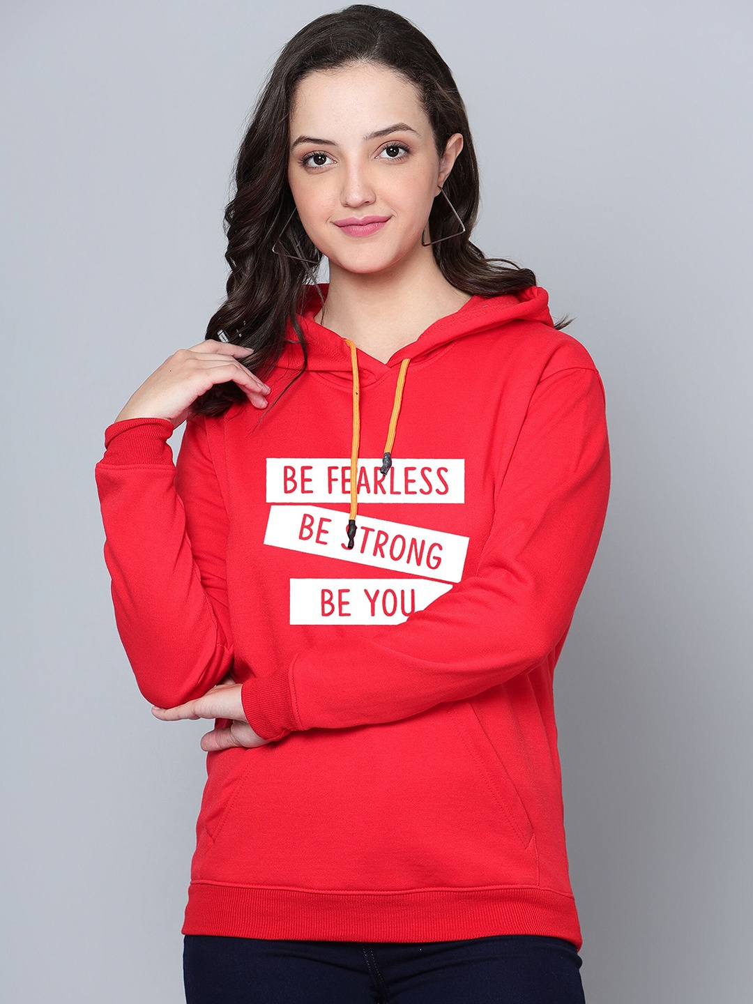

Fashion And Youth Typography Printed Fleece Hooded Pullover Sweatshirt, Red