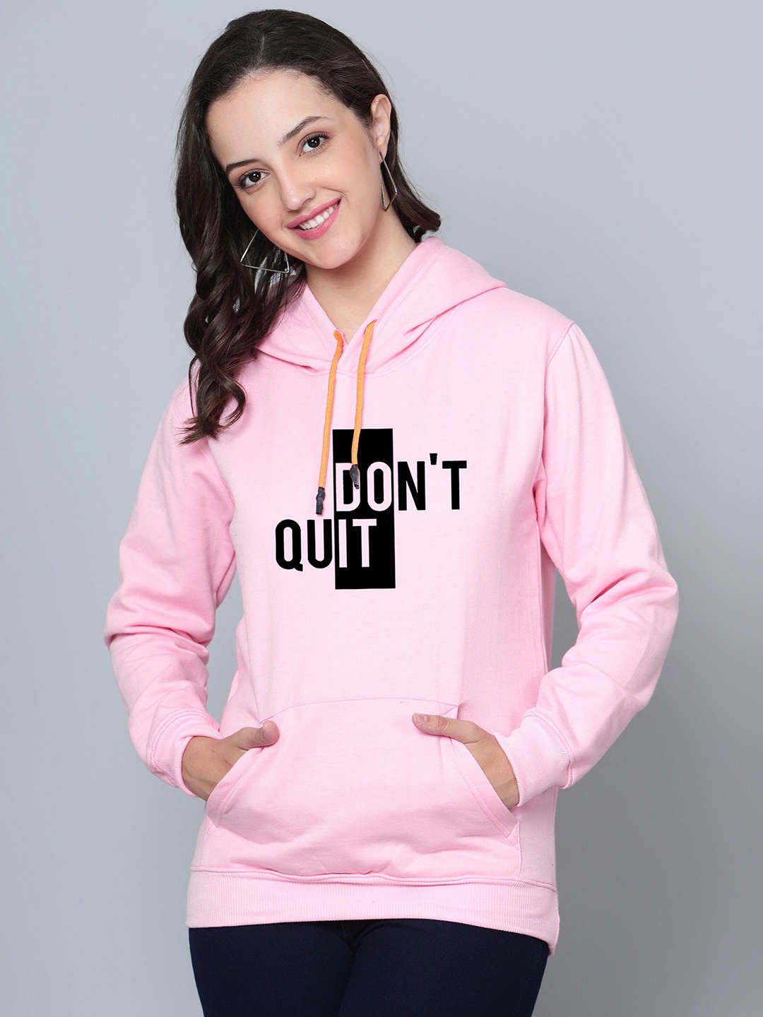 

Fashion And Youth Typography Printed Fleece Hooded Pullover Sweatshirt, Pink