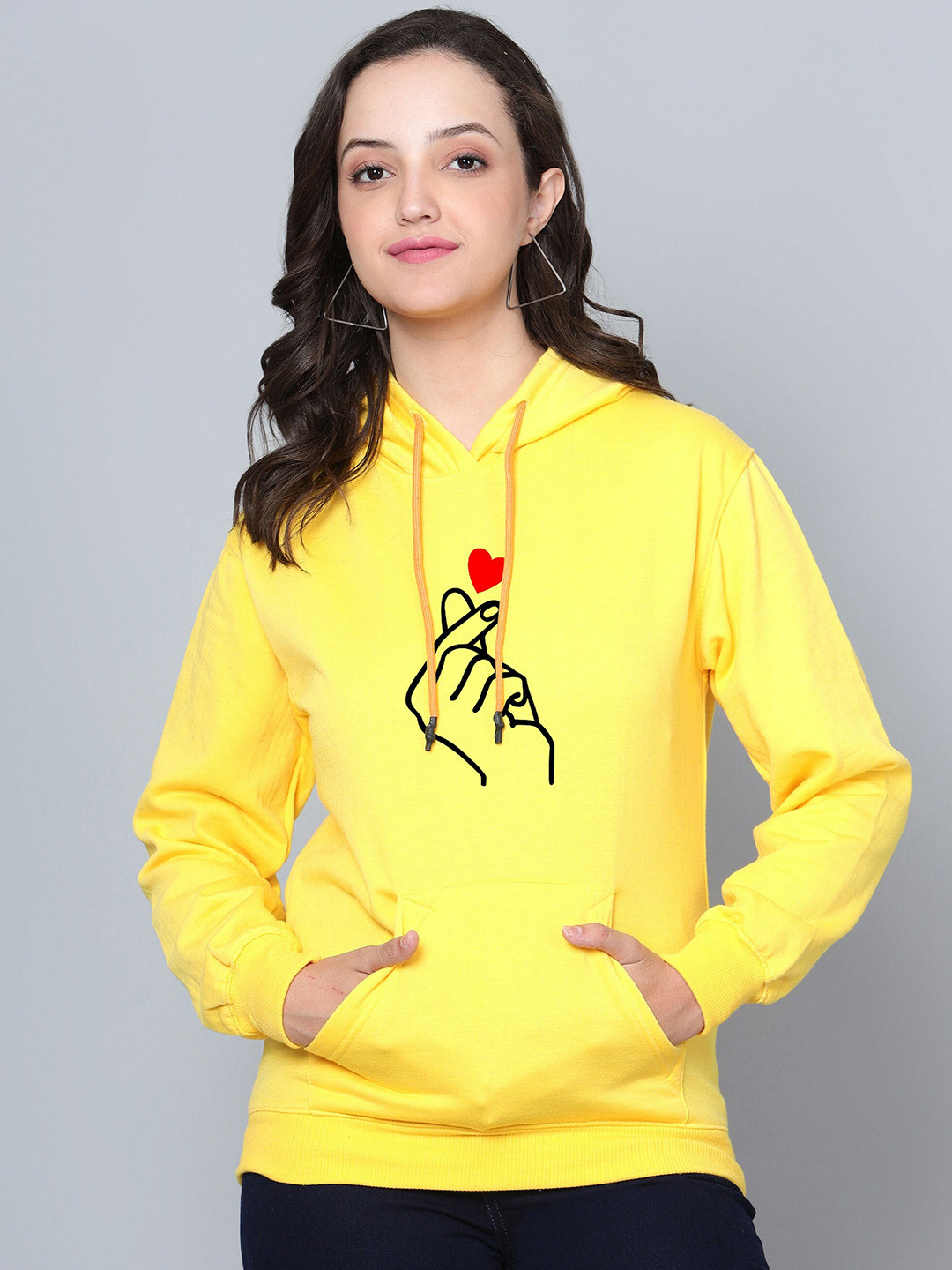 

Fashion And Youth Graphic Printed Fleece Hooded Pullover Sweatshirt, Yellow