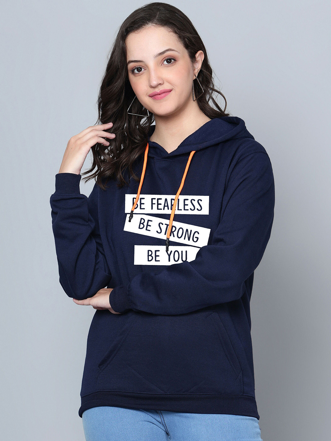 

Fashion And Youth Typography Printed Fleece Hooded Pullover Sweatshirt, Navy blue