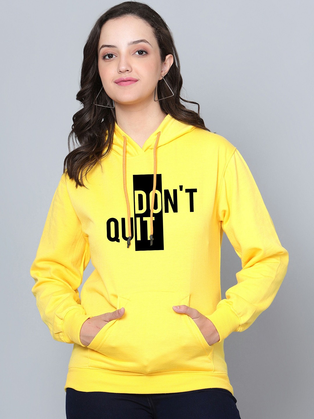 

Fashion And Youth Typography Printed Fleece Hooded Pullover Sweatshirt, Yellow