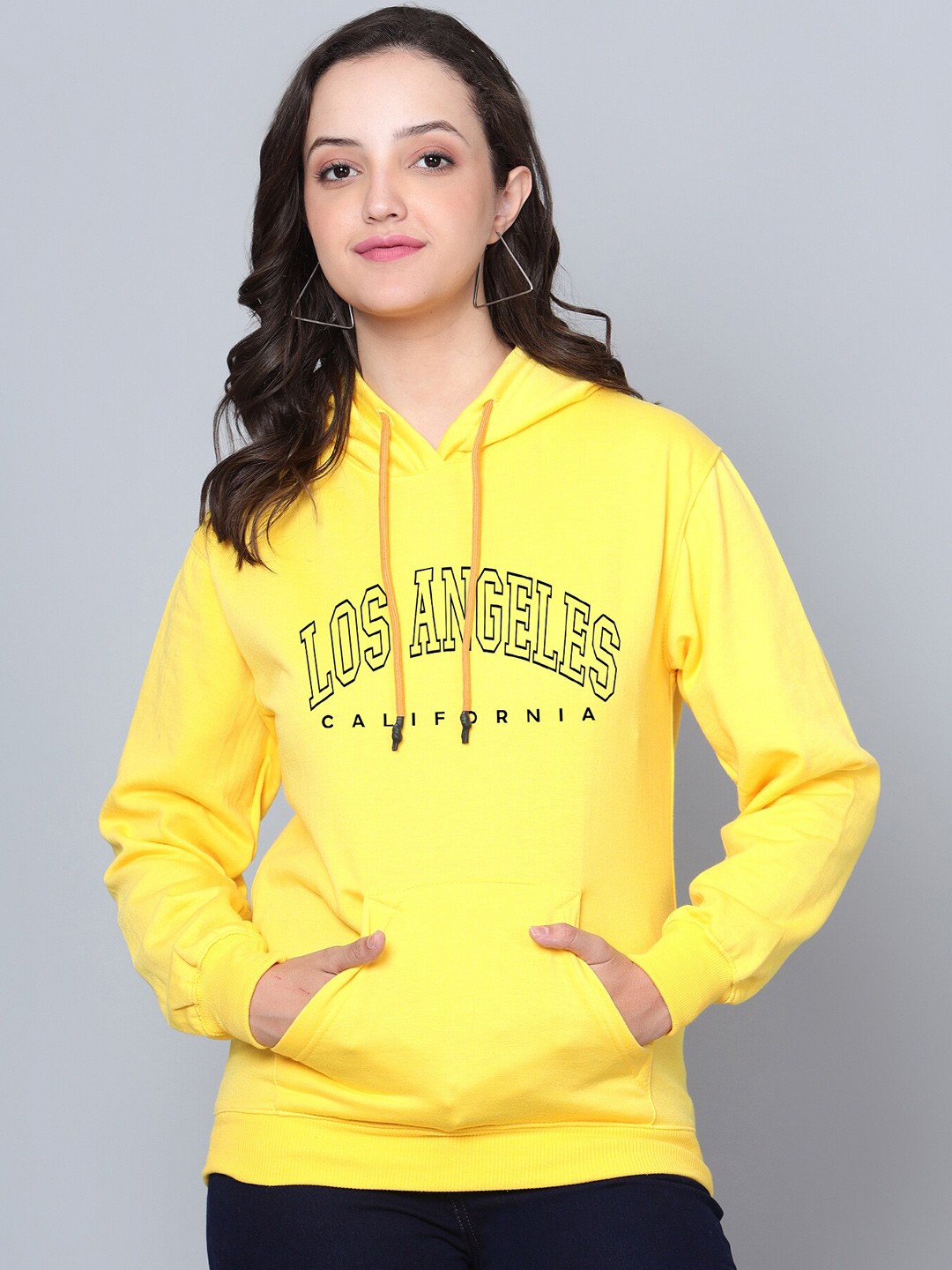 

Fashion And Youth Typography Printed Fleece Hooded Pullover Sweatshirt, Yellow