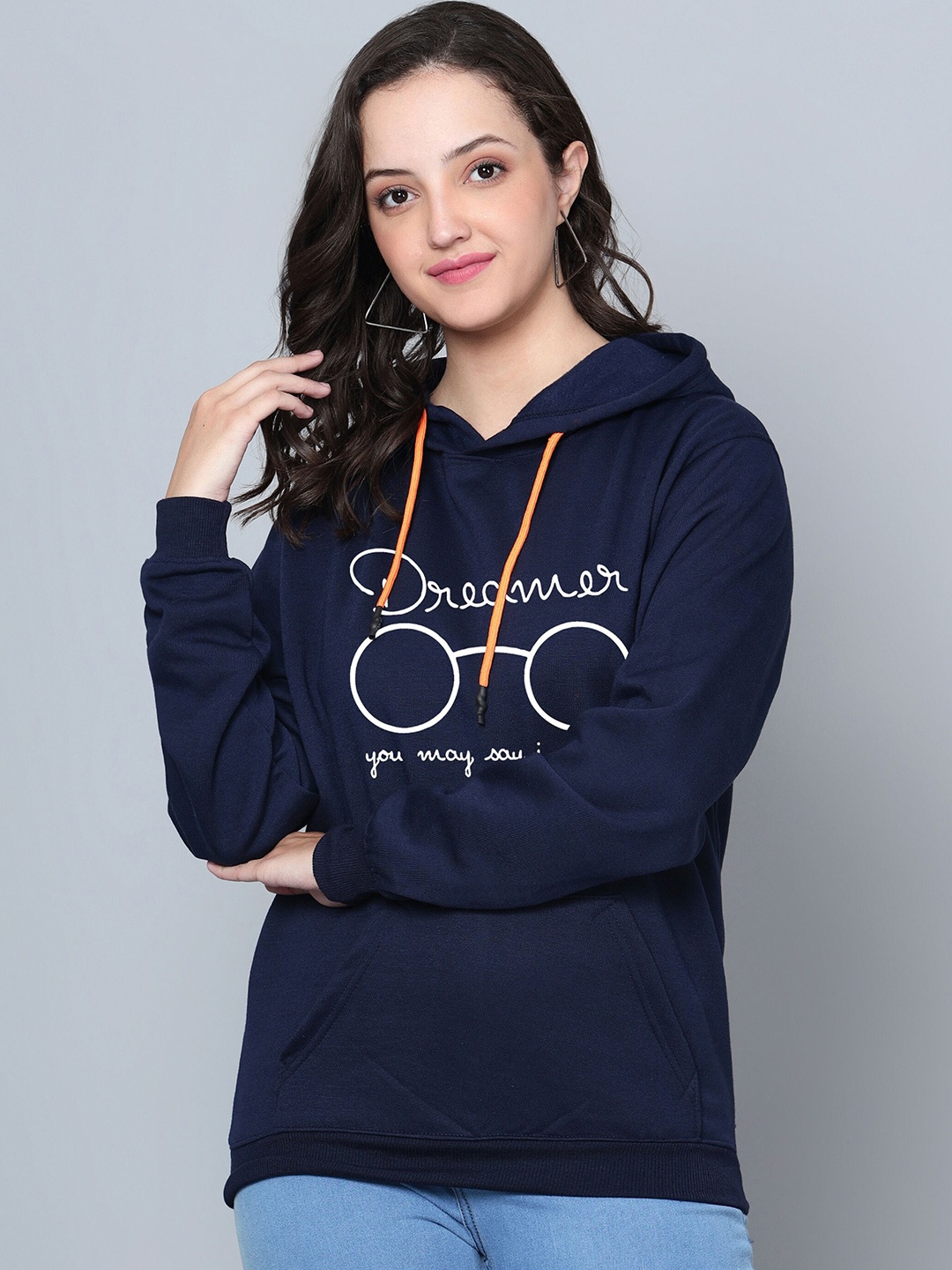 

Fashion And Youth Typographic Printed Hooded Fleece Sweatshirt, Navy blue