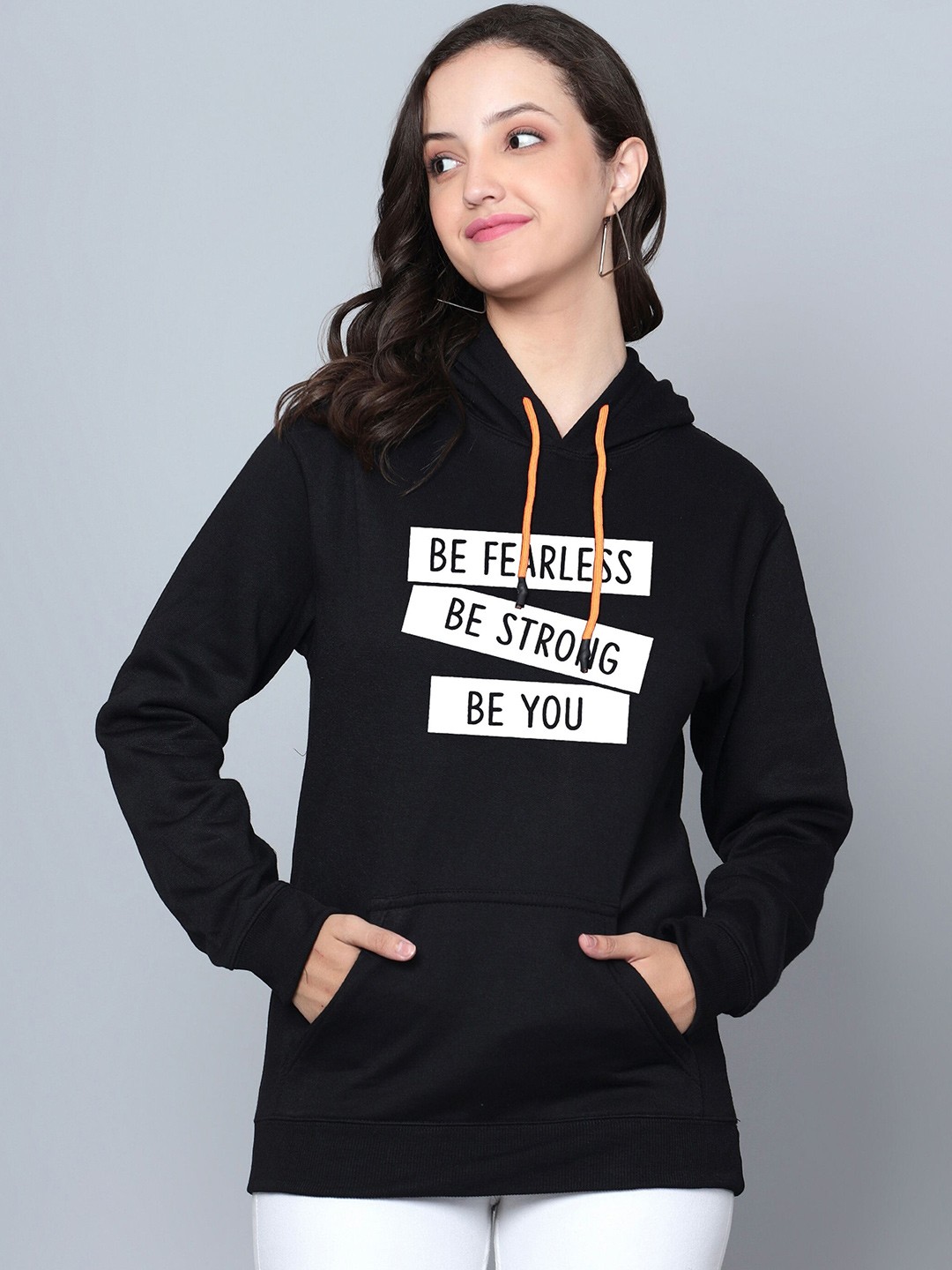 

Fashion And Youth Typographic Printed Hooded Fleece Sweatshirt, Black