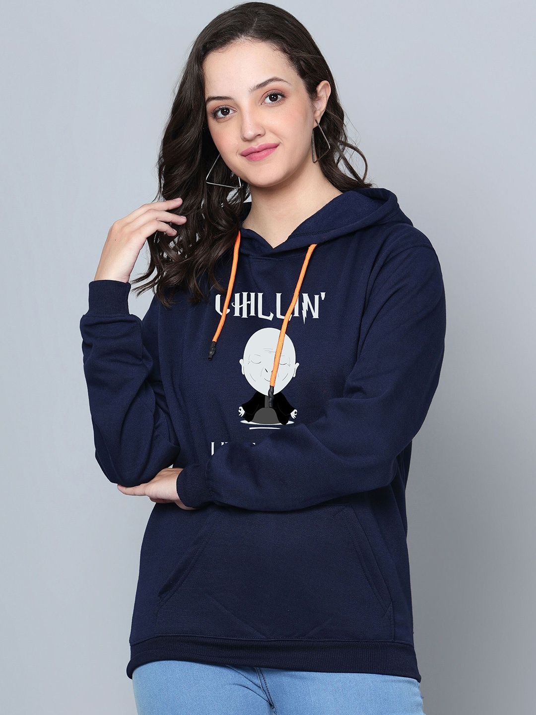 

Fashion And Youth Typographic Printed Hooded Fleece Sweatshirt, Navy blue
