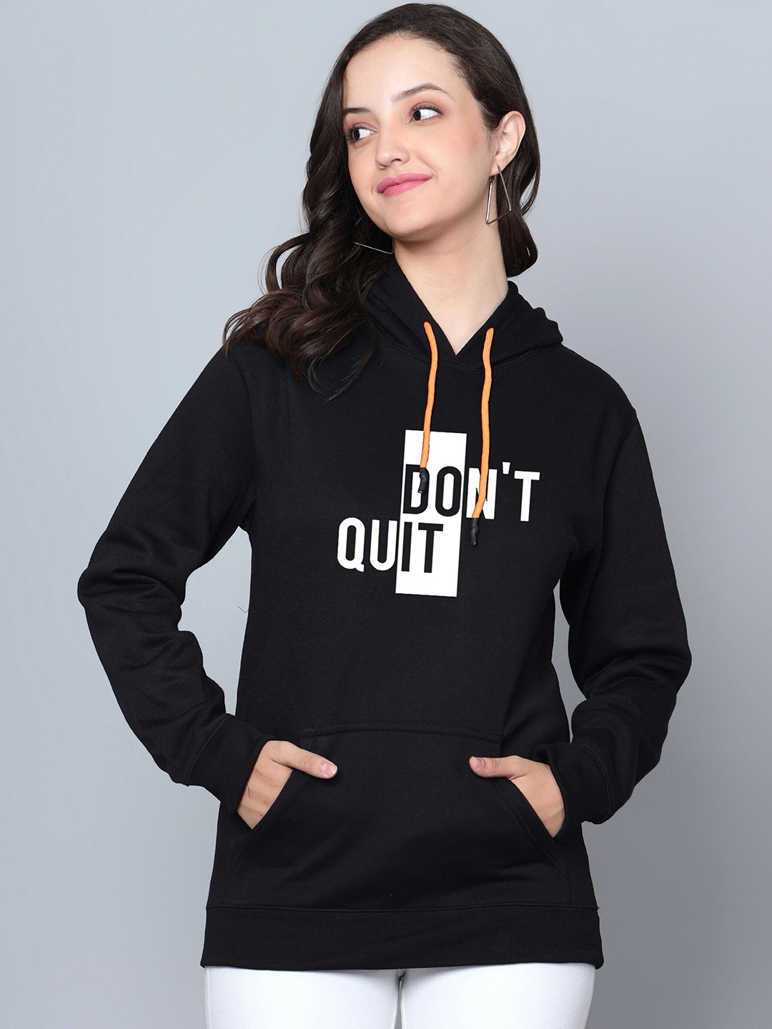 

Fashion And Youth Typographic Printed Hooded Fleece Sweatshirt, Black