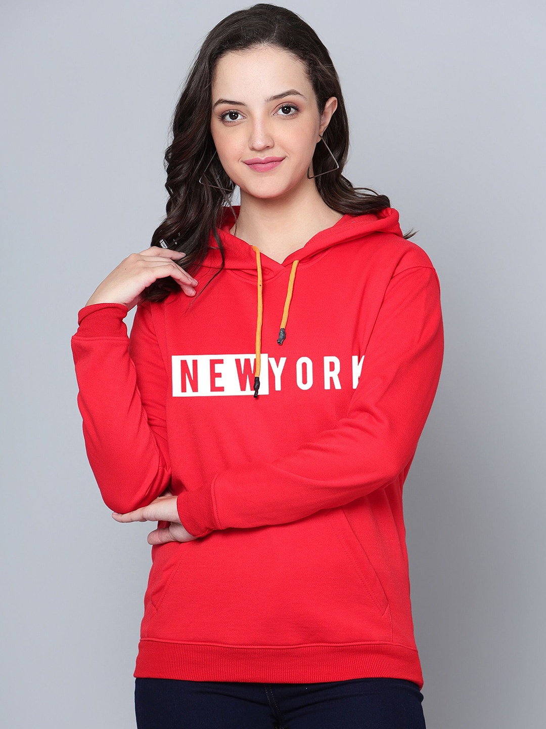 

Fashion And Youth Typography Printed Hooded Fleece Pullover, Red