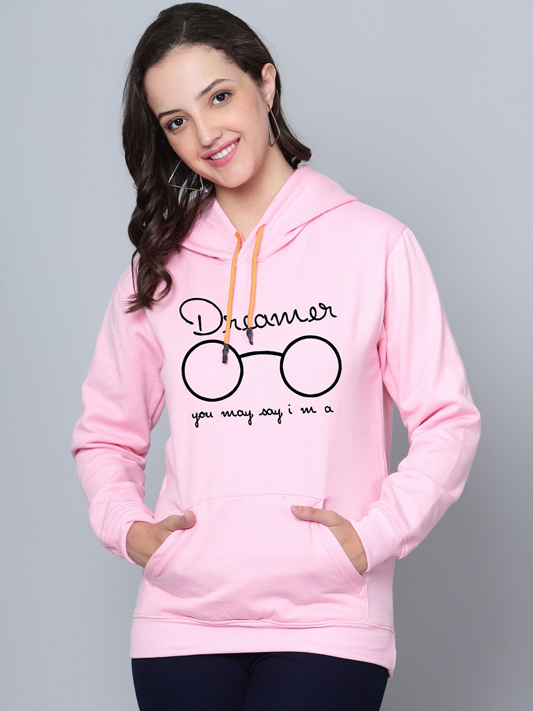 

Fashion And Youth Typography Printed Hooded Fleece Pullover, Pink