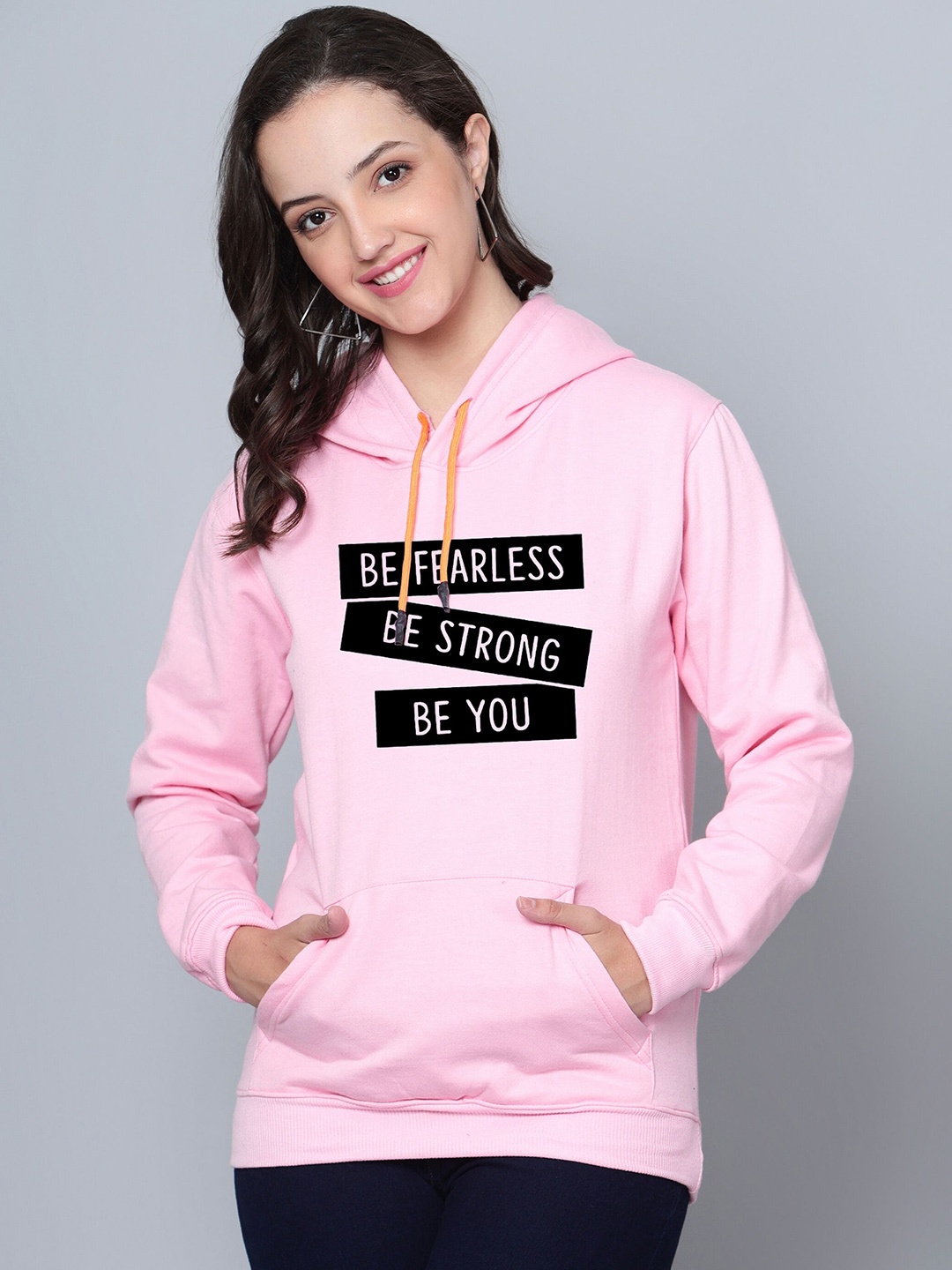 

Fashion And Youth Typography Printed Hooded Fleece Pullover, Pink