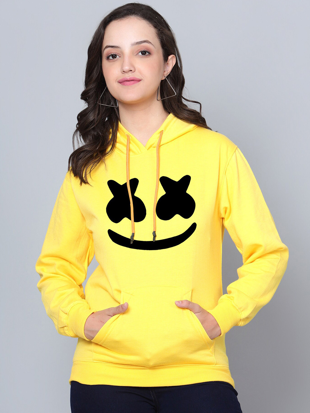 

Fashion And Youth Graphic Printed Hooded Fleece Pullover, Yellow