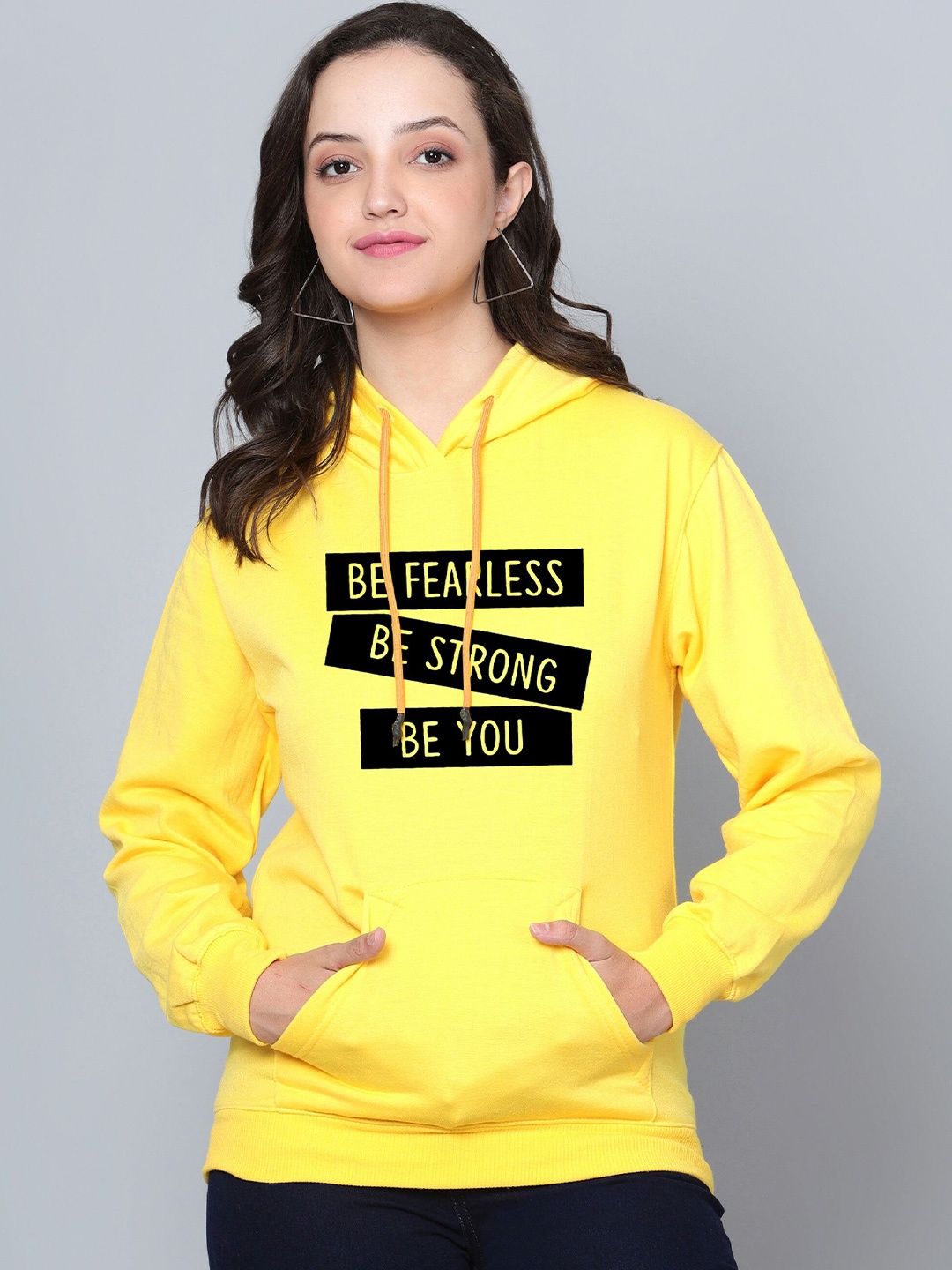 

Fashion And Youth Typography Printed Hooded Fleece Pullover, Yellow