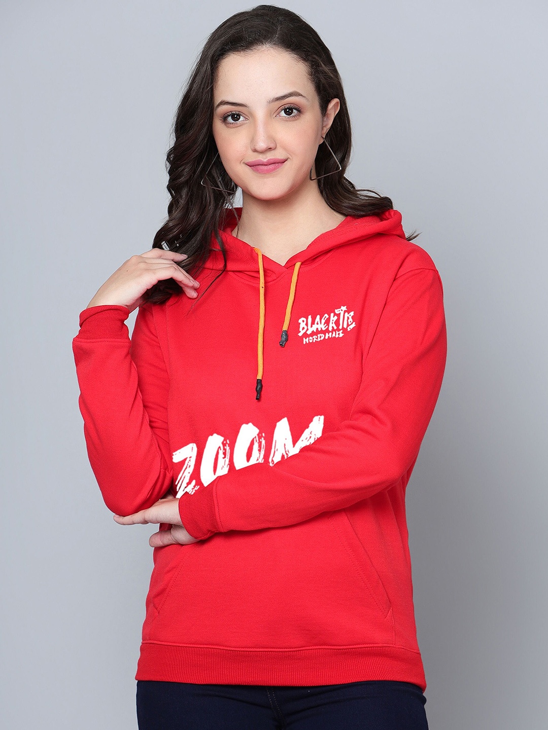 

Fashion And Youth Typography Printed Hooded Fleece Pullover Sweatshirt, Red