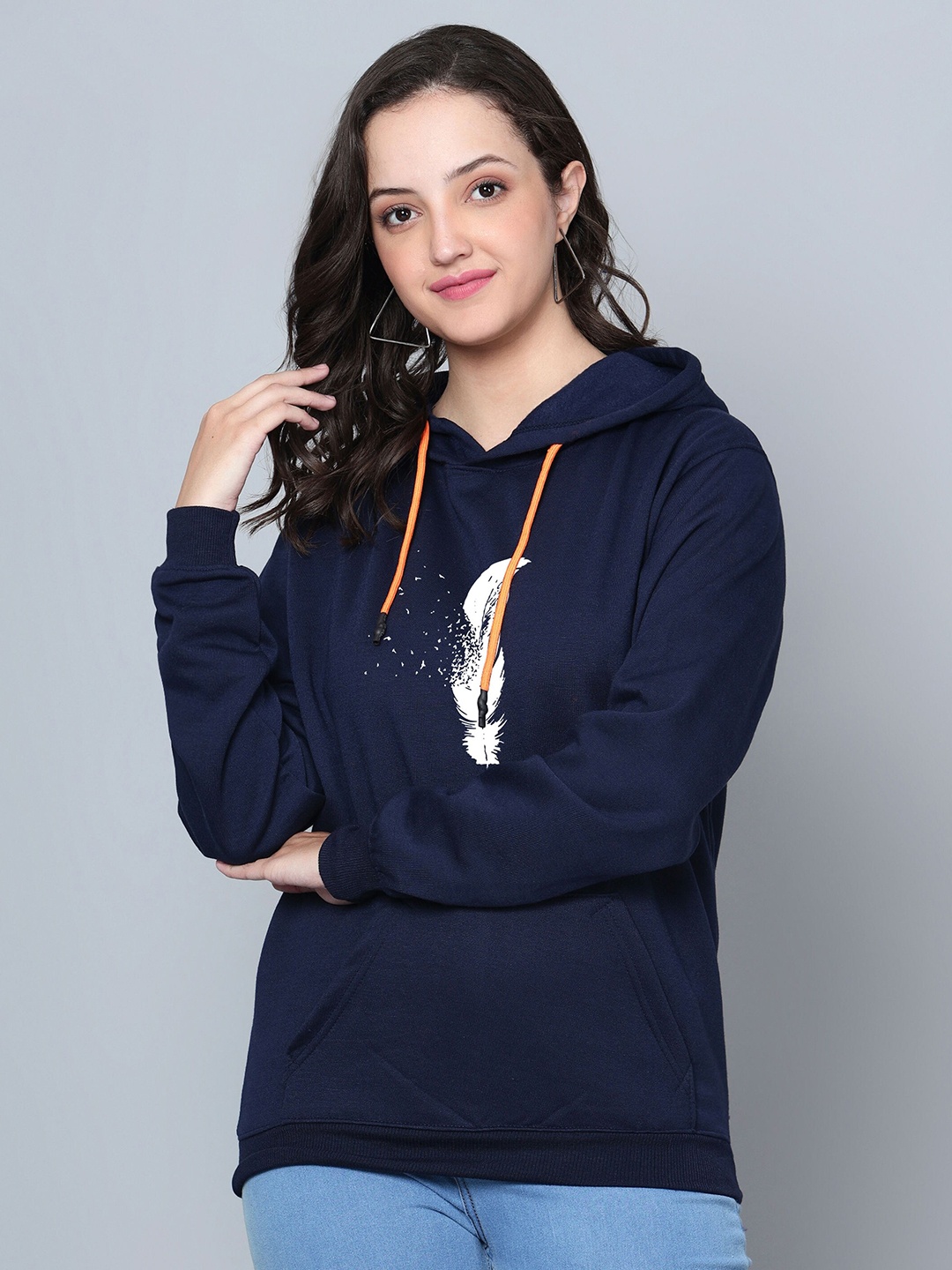 

Fashion And Youth Graphic Printed Hooded Fleece Pullover Sweatshirt, Navy blue