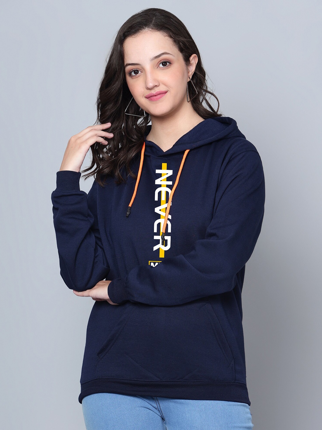 

Fashion And Youth Typography Printed Hooded Fleece Pullover Sweatshirt, Navy blue