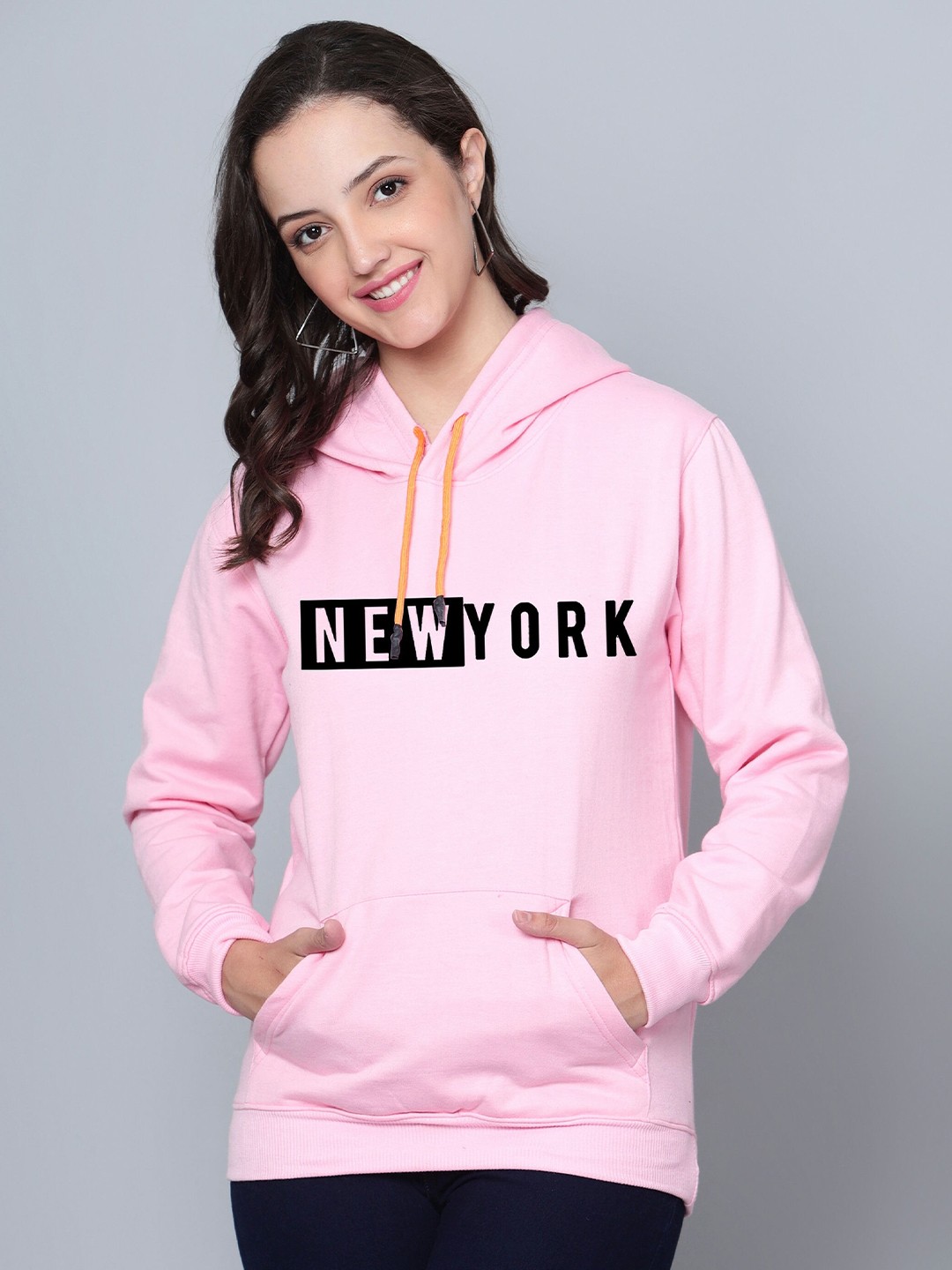 

Fashion And Youth Typography Printed Hooded Fleece Pullover Sweatshirt, Pink