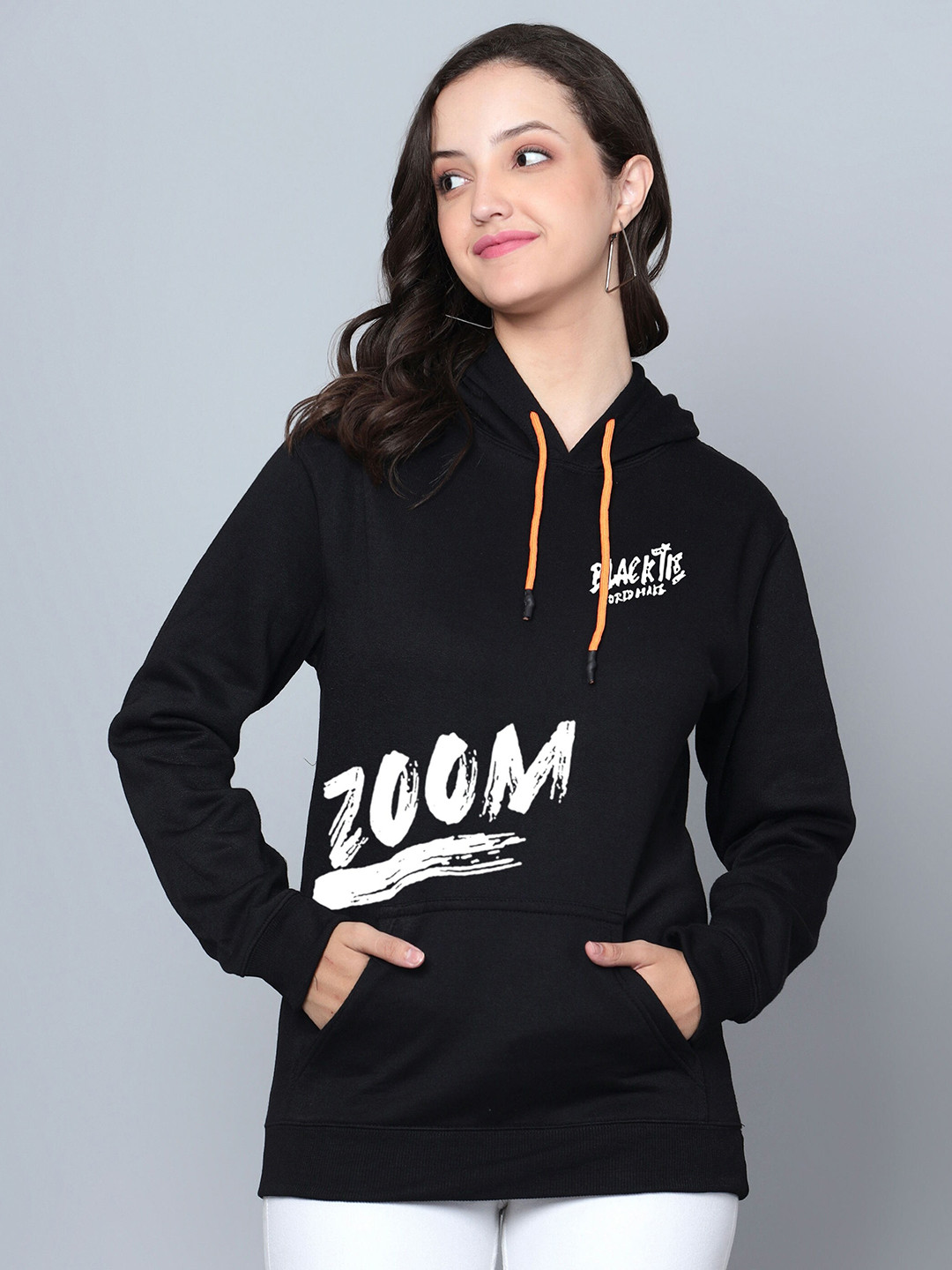 

Fashion And Youth Typography Printed Hooded Fleece Pullover Sweatshirt, Black