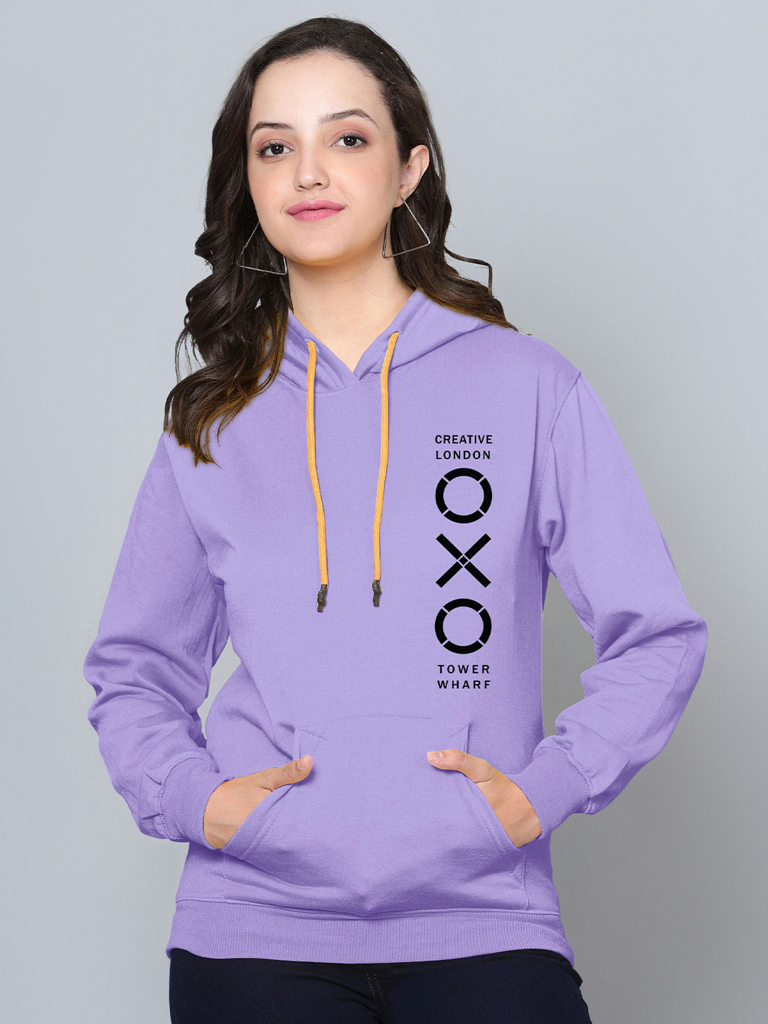 

Fashion And Youth Typography Printed Hooded Fleece Pullover Sweatshirt, Lavender