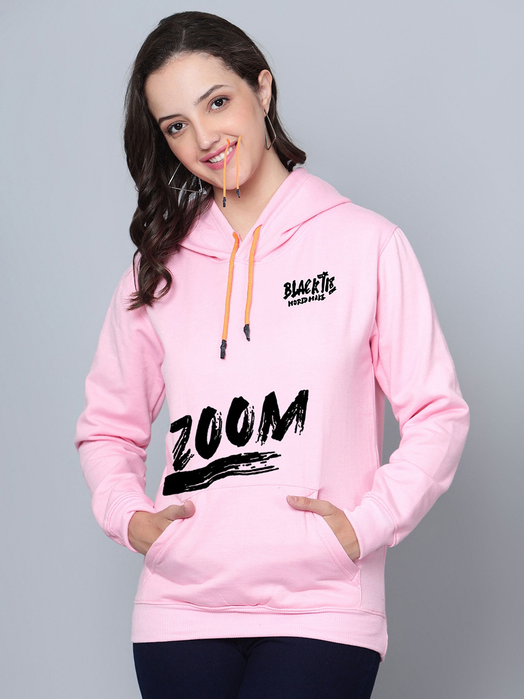 

Fashion And Youth Typography Printed Hooded Fleece Pullover Sweatshirt, Pink