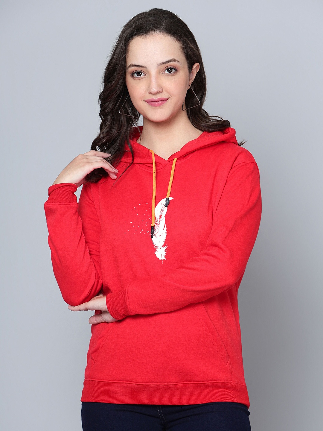 

Fashion And Youth Graphic Printed Hooded Fleece Pullover Sweatshirt, Red