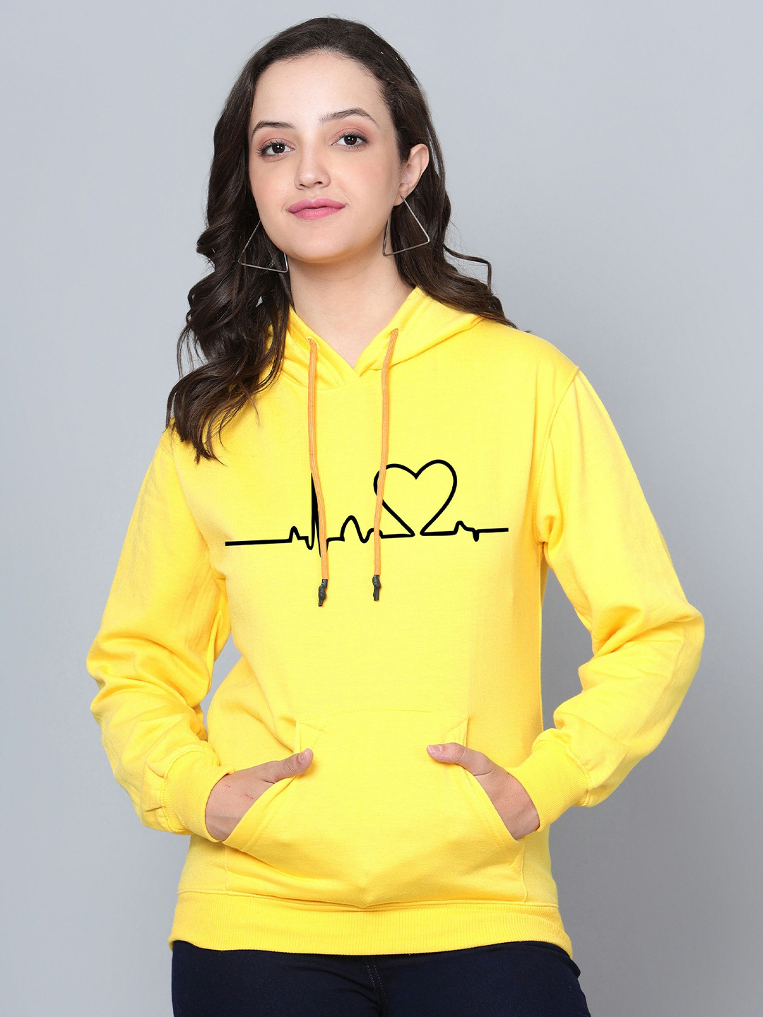 

Fashion And Youth Graphic Printed Hooded Fleece Pullover Sweatshirt, Yellow