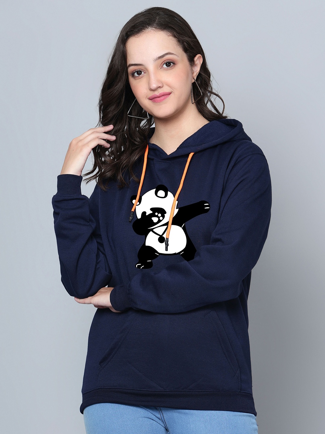 

Fashion And Youth Graphic Printed Hooded Fleece Pullover Sweatshirt, Navy blue