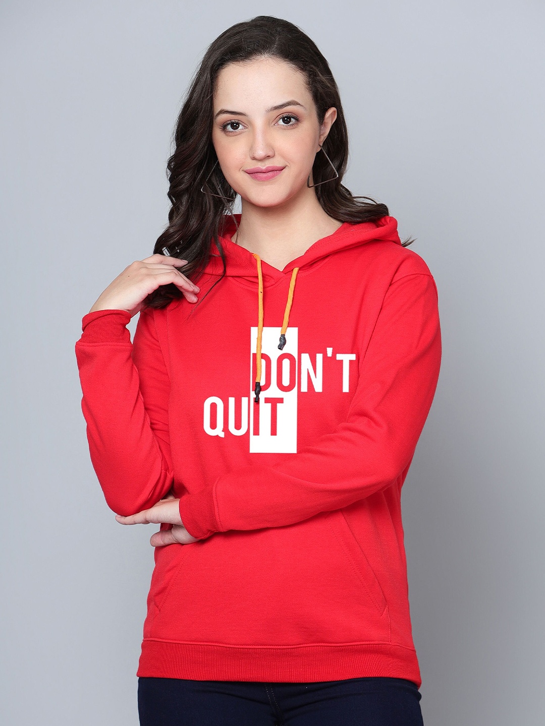 

Fashion And Youth Typography Printed Hooded Fleece Pullover Sweatshirt, Red