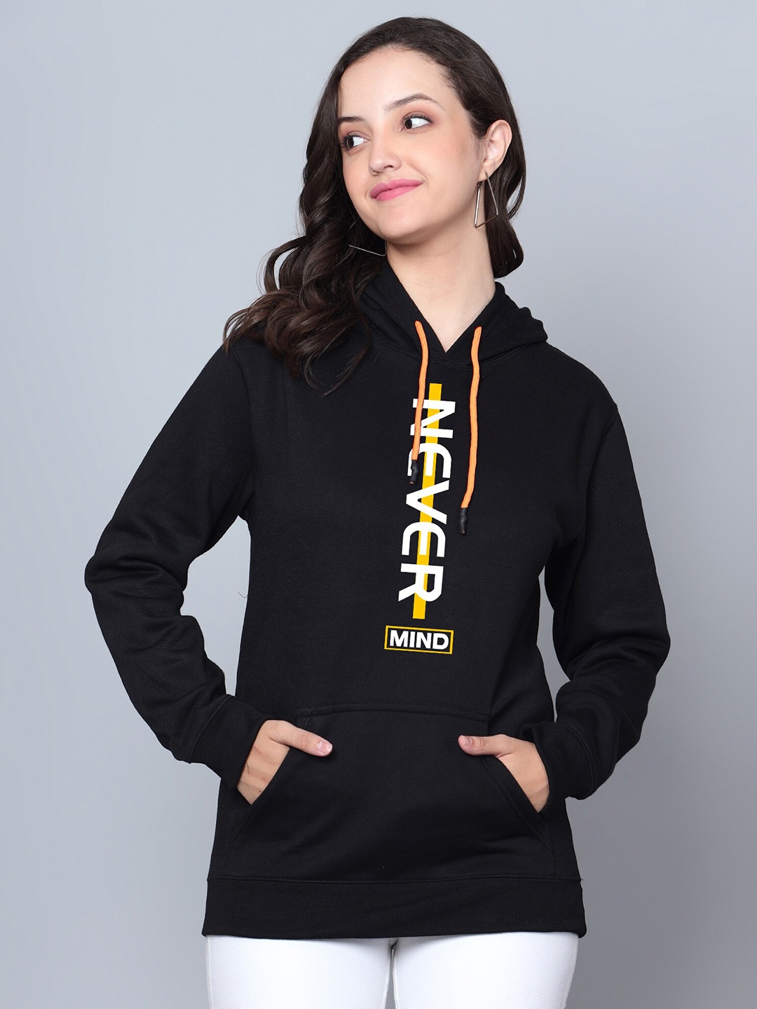 

Fashion And Youth Typography Printed Hooded Fleece Pullover Sweatshirt, Black