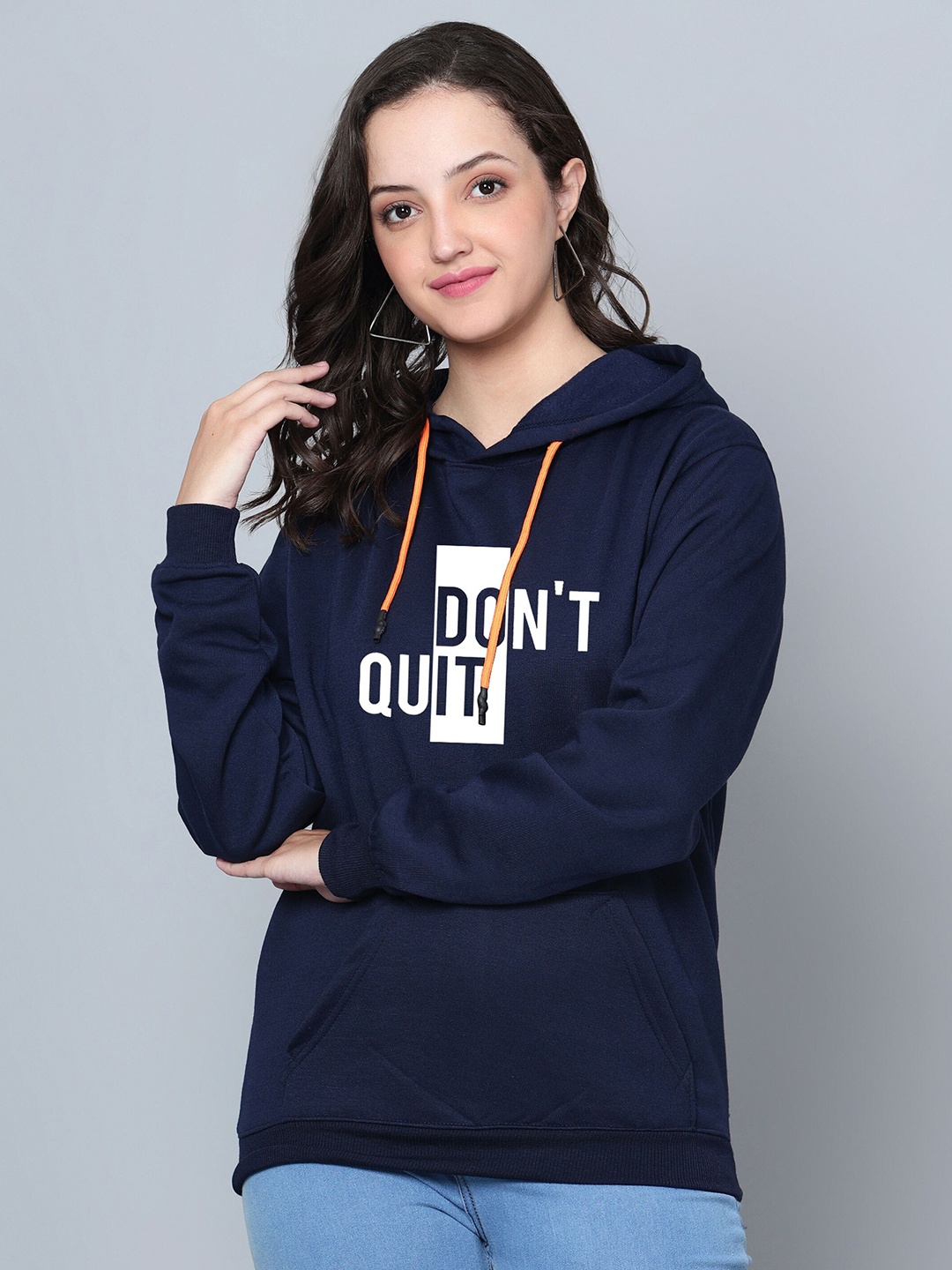 

Fashion And Youth Typography Printed Hooded Fleece Sweatshirt, Navy blue