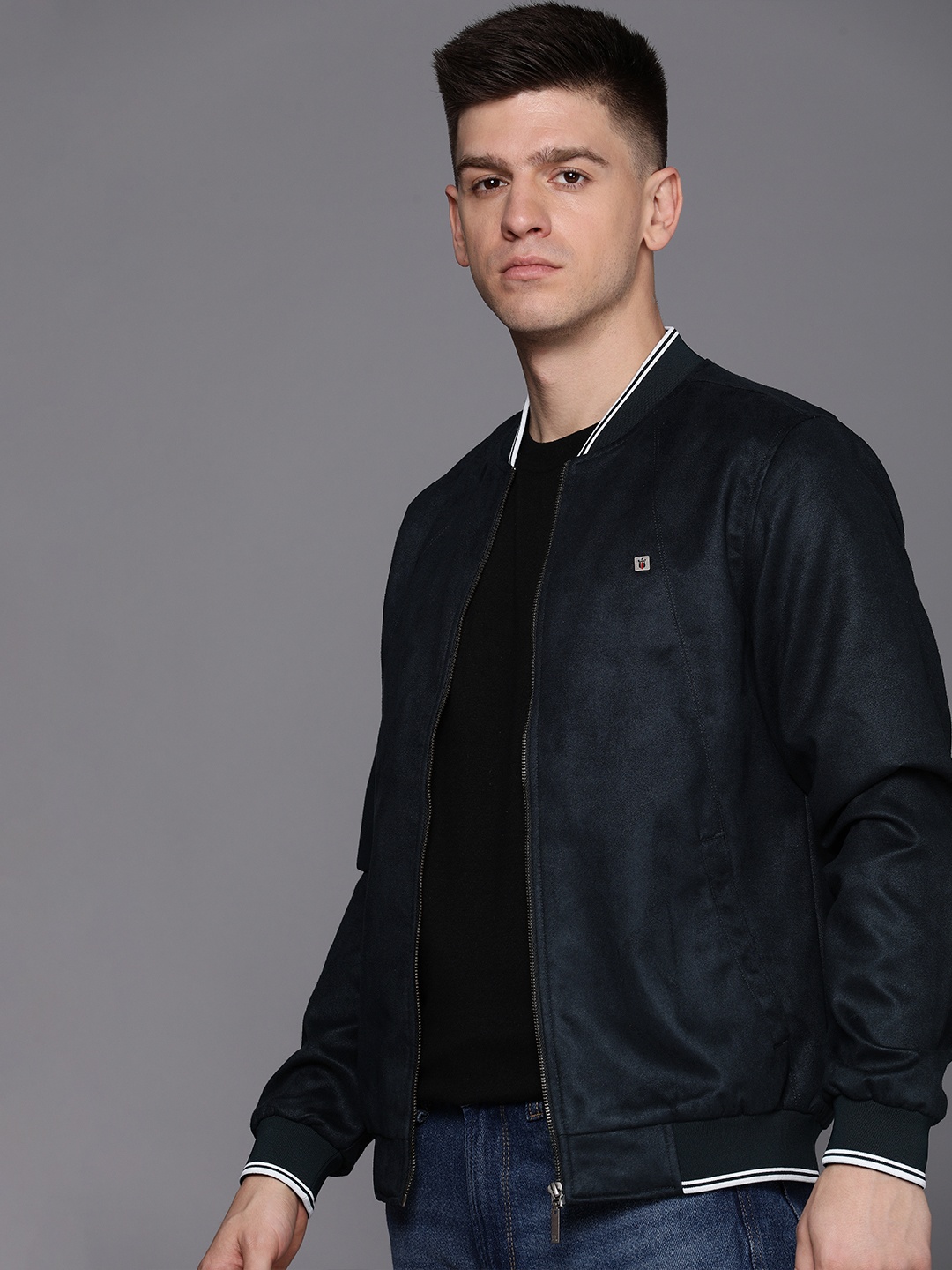 

Louis Philippe Jeans Bomber Jacket, Navy blue